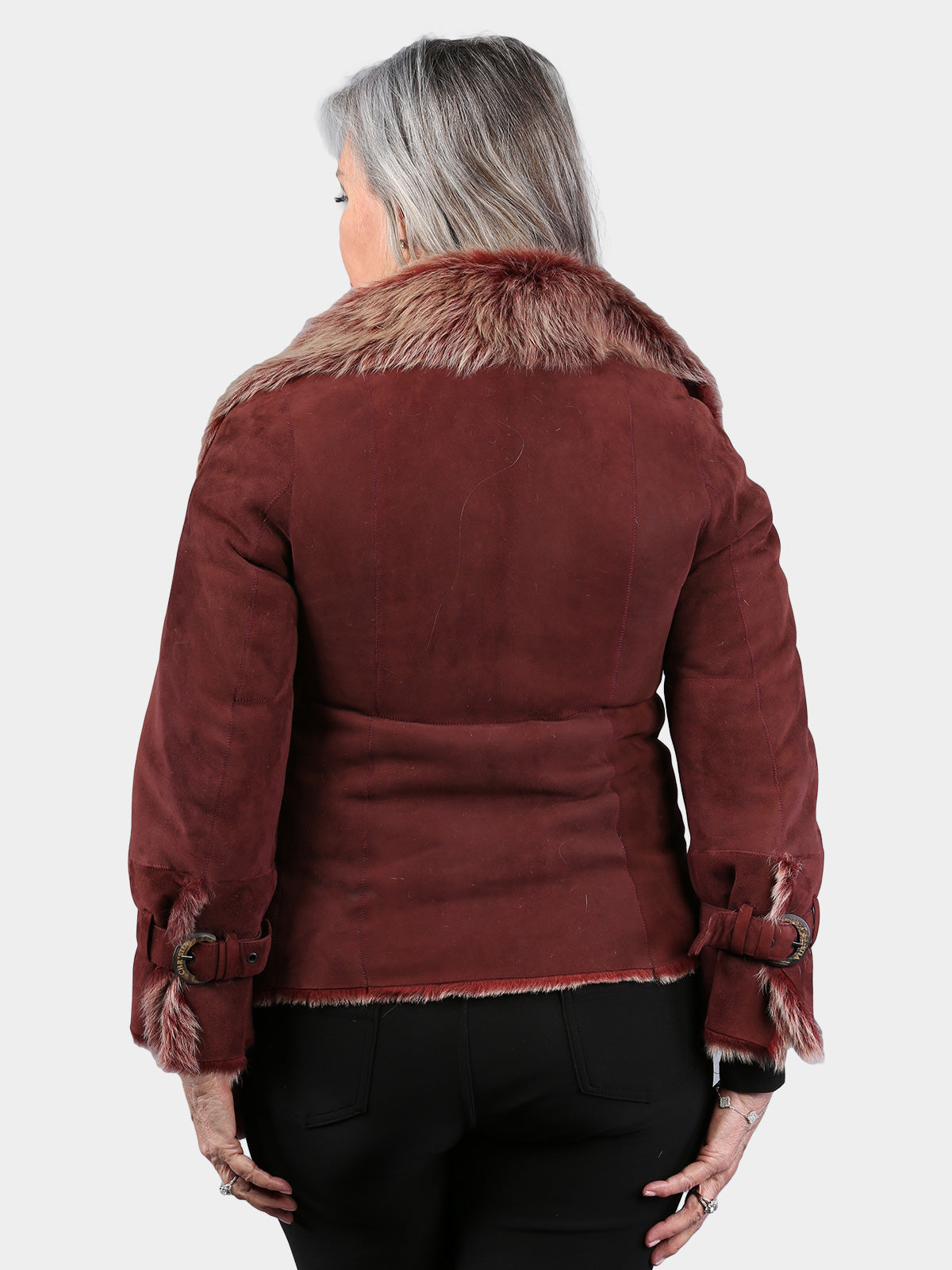 Woman's Petite Dyed Rust/Brown Shearling Lamb Fur Jacket with Loscana Fleece