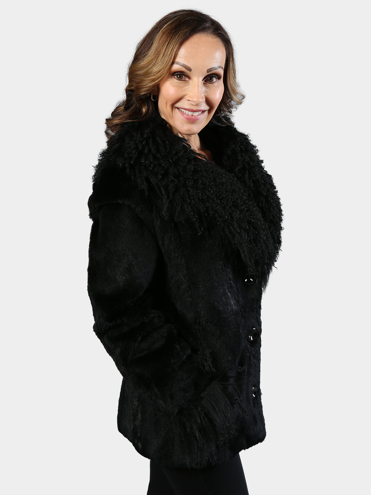 Veste En Fourrure De Lapin Véritable Noir - Made In Italy - Taille XL (46 IT) - Occasion Très Bon état