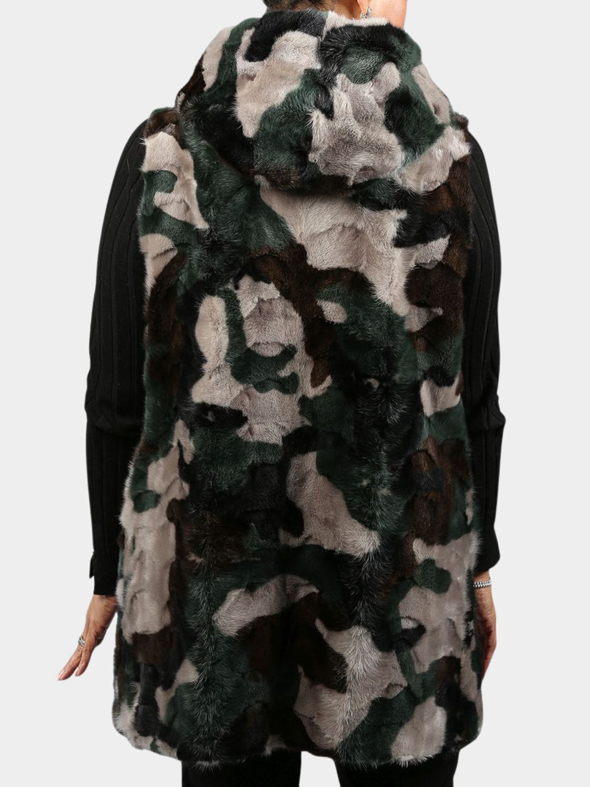 Woman's Camo Mink Fur Vest with Hood