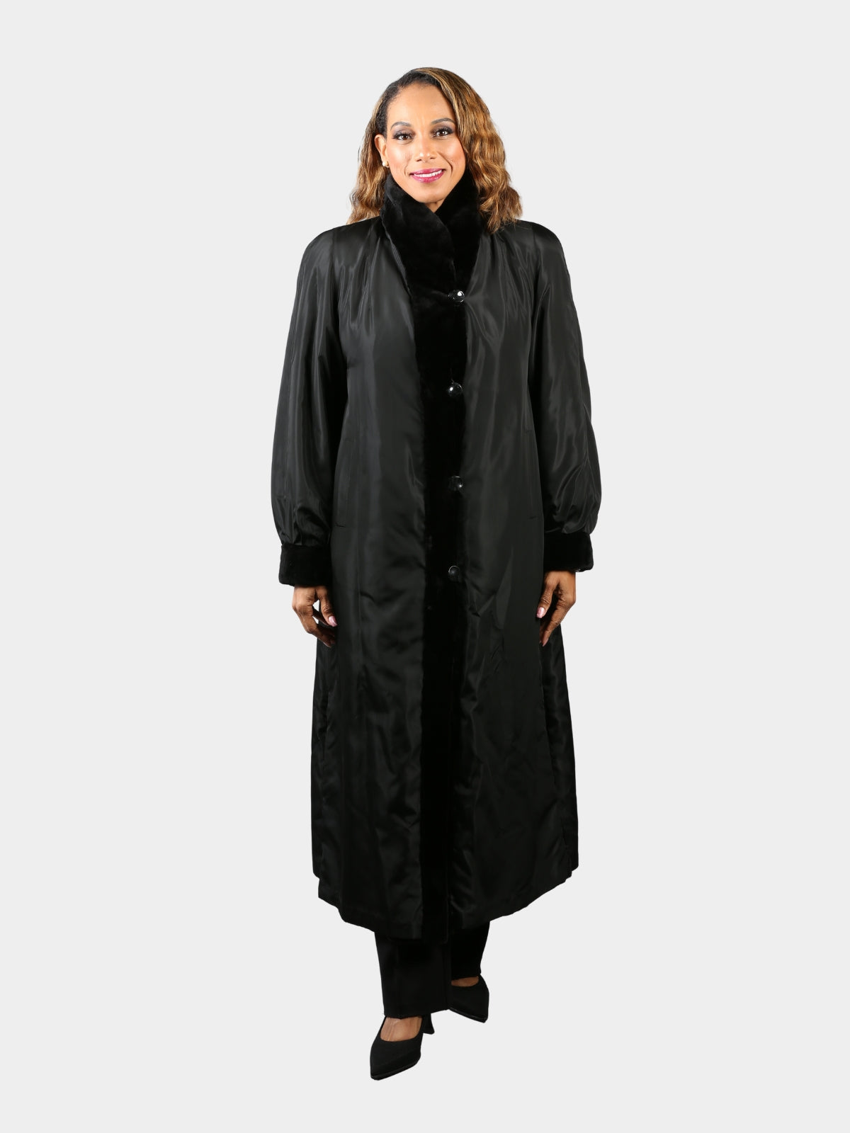 Woman's Black Sheared and Sculptured Mink Fur Coat (Reversible)