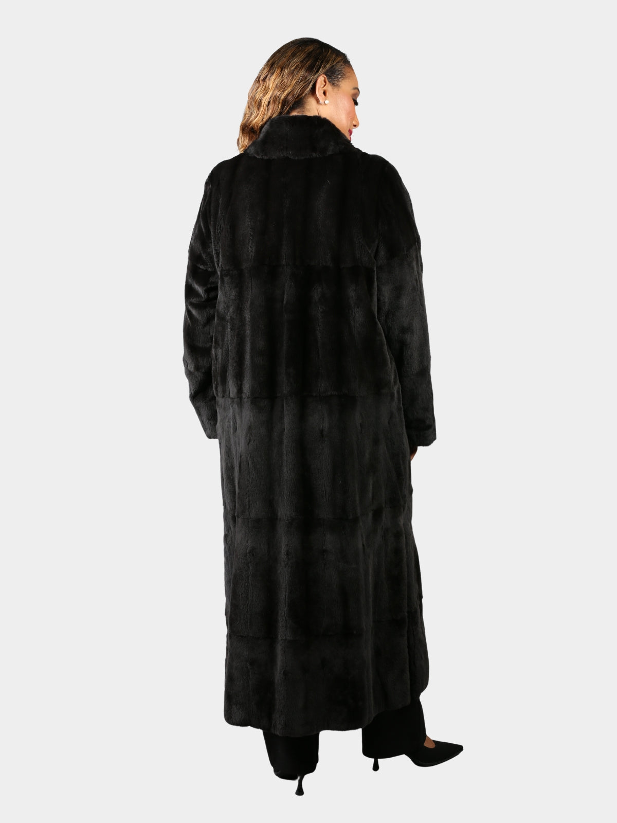 Woman's Ultra Light Black Sheared Mink Fur Coat Reversing to Rain Taffeta