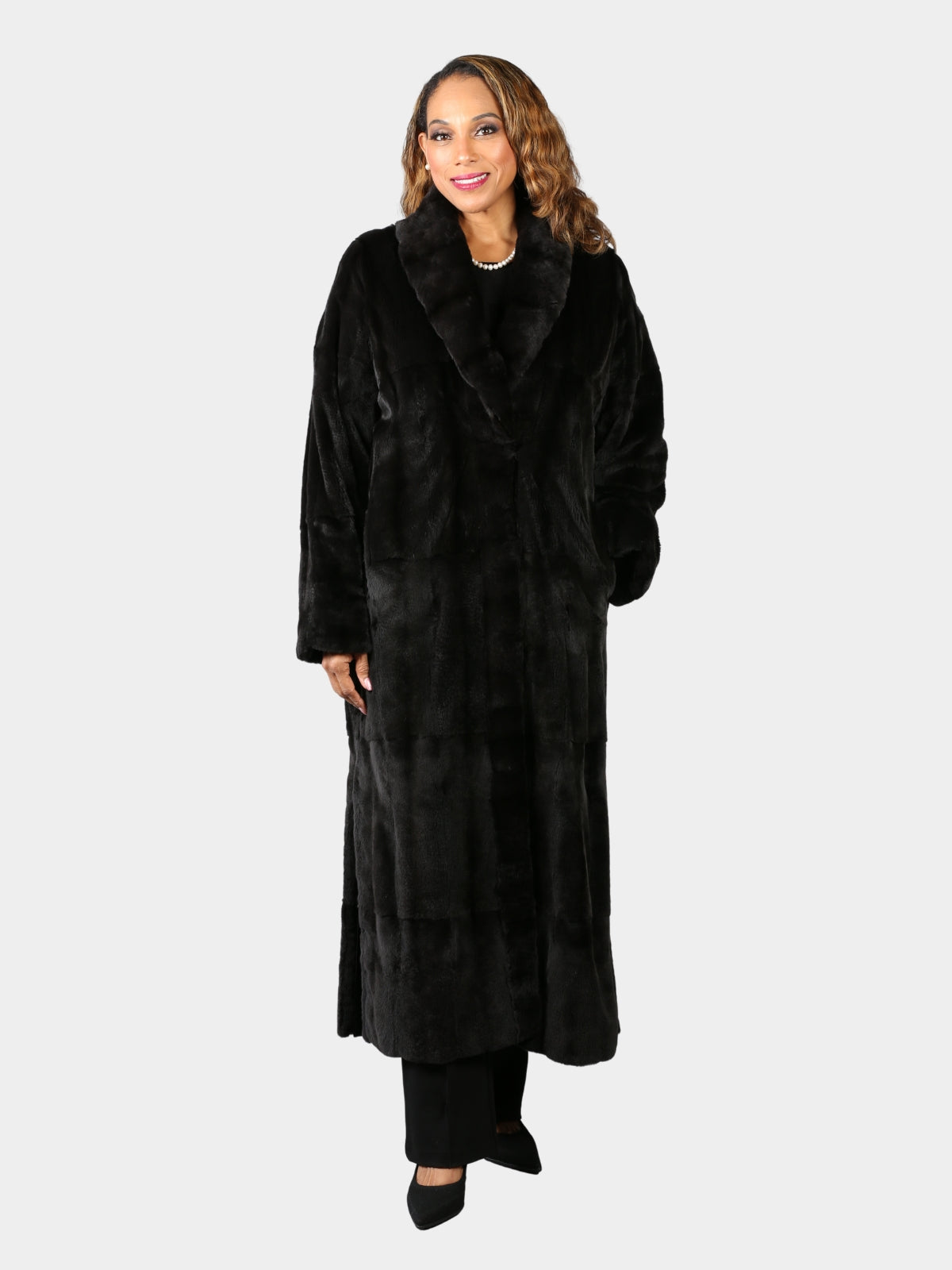 Woman's Ultra Light Black Sheared Mink Fur Coat Reversing to Rain Taffeta