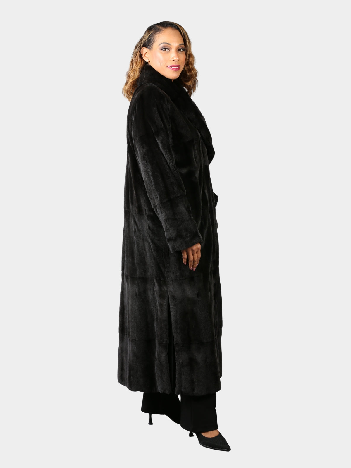Woman's Ultra Light Black Sheared Mink Fur Coat Reversing to Rain Taffeta