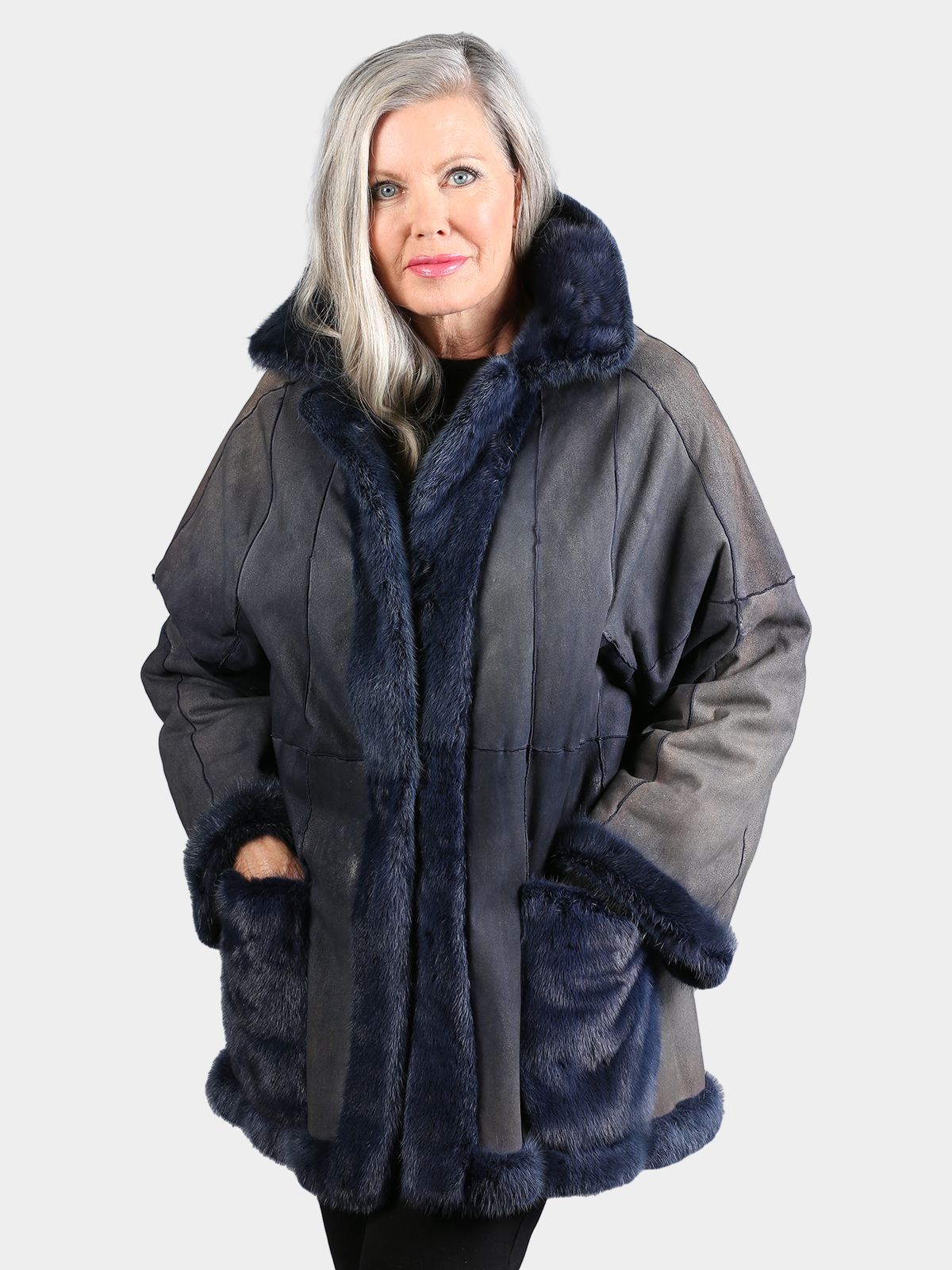 Woman's Dyed Royal Blue Female Mink Fur Jacket