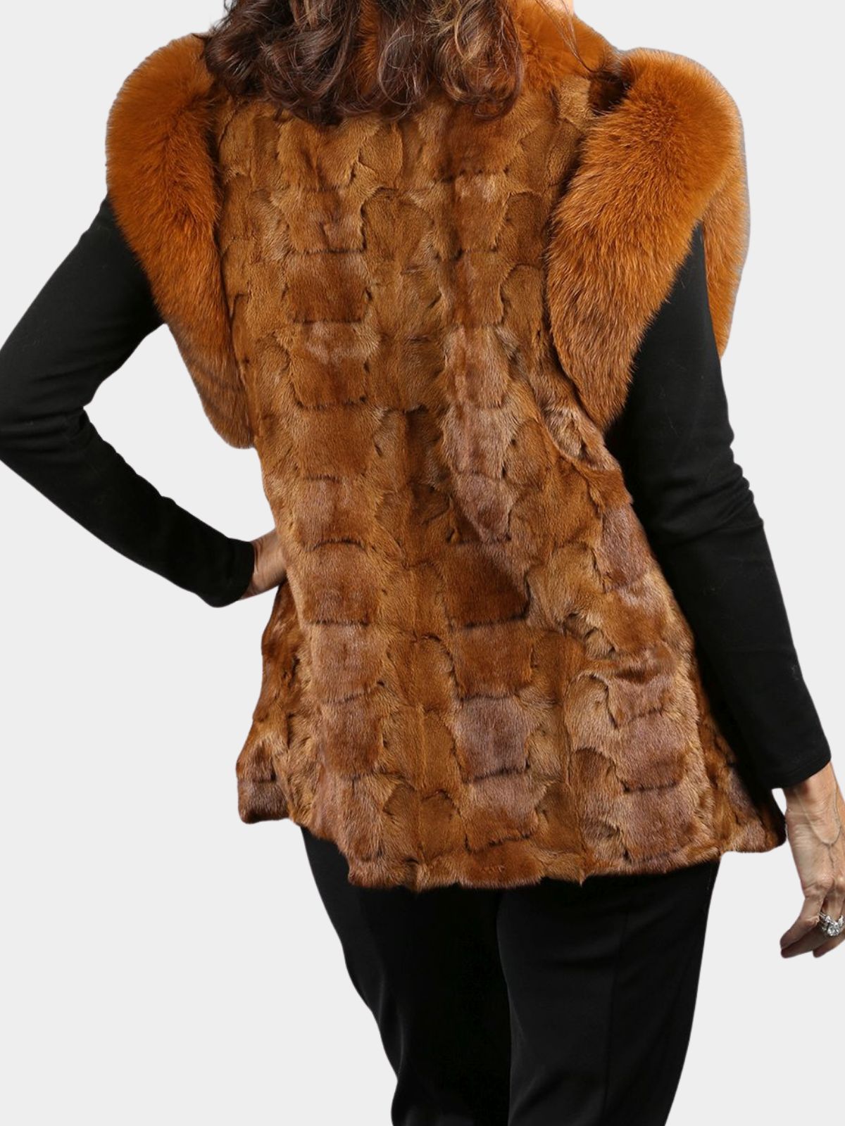 Woman's Whiskey Mink Section Fur Vest