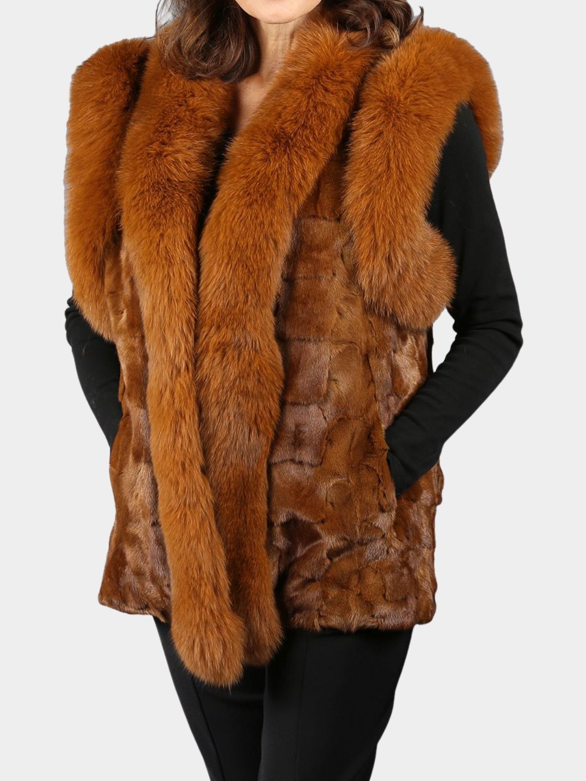 Woman's Whiskey Mink Section Fur Vest