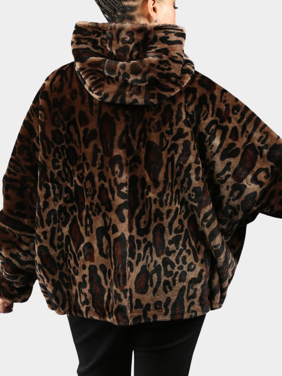 Woman's Leopard Print Hooded Shearling Jacket
