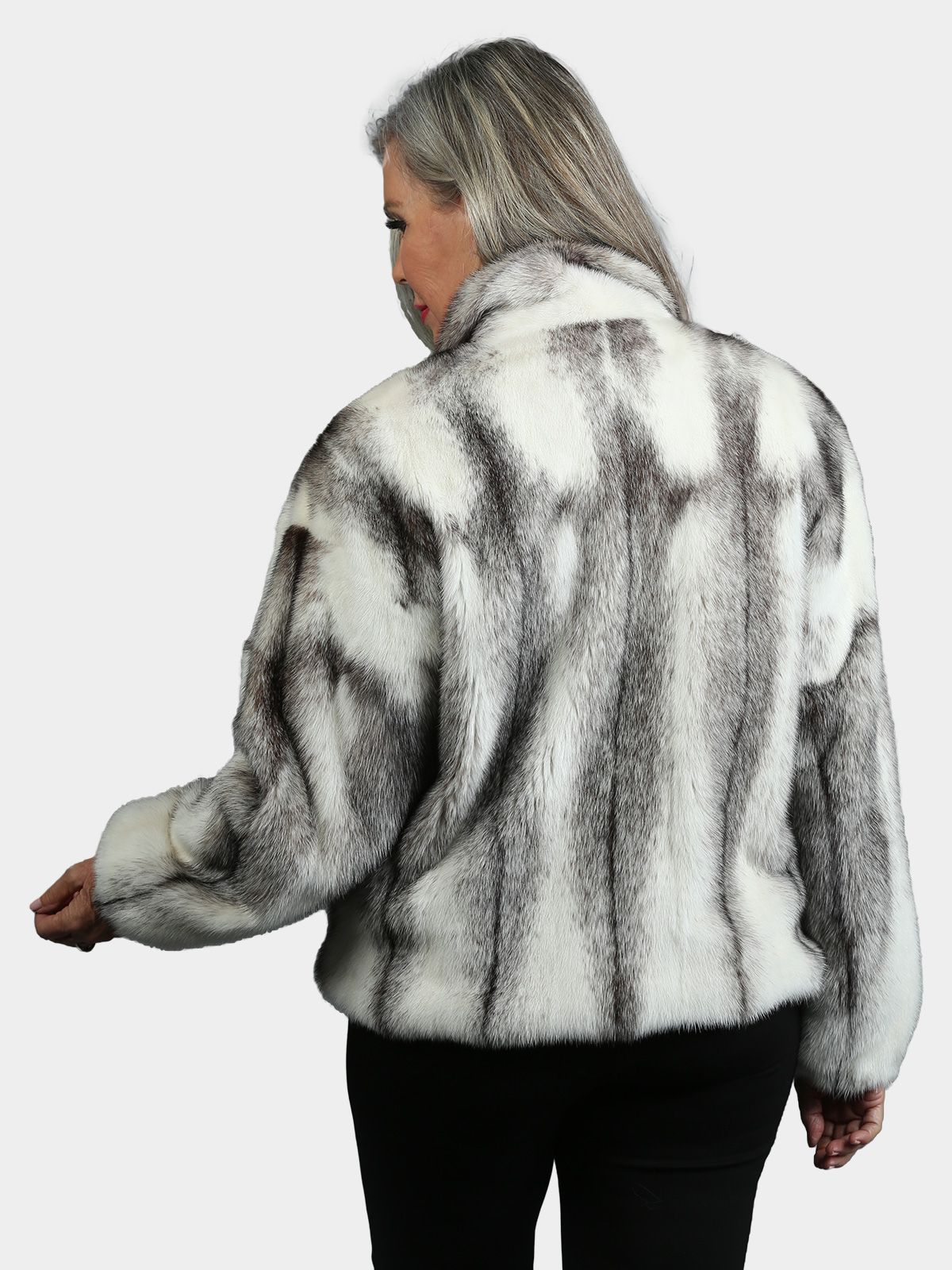 Woman's Natural Black Cross Mink Fur Jacket