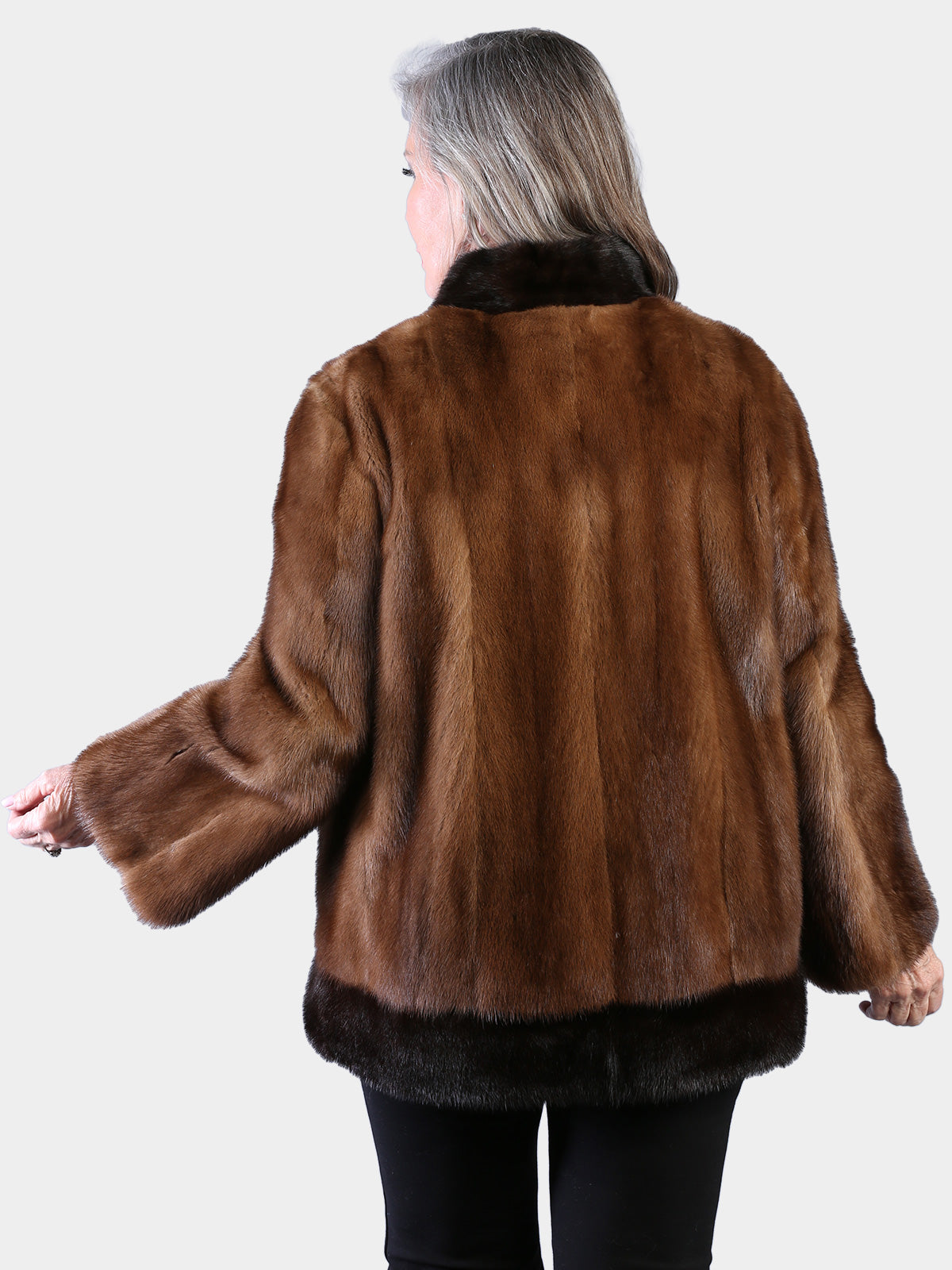 Woman's Natural Lunaraine Vintage Mink Fur Jacket with Mahogany Mink Trim