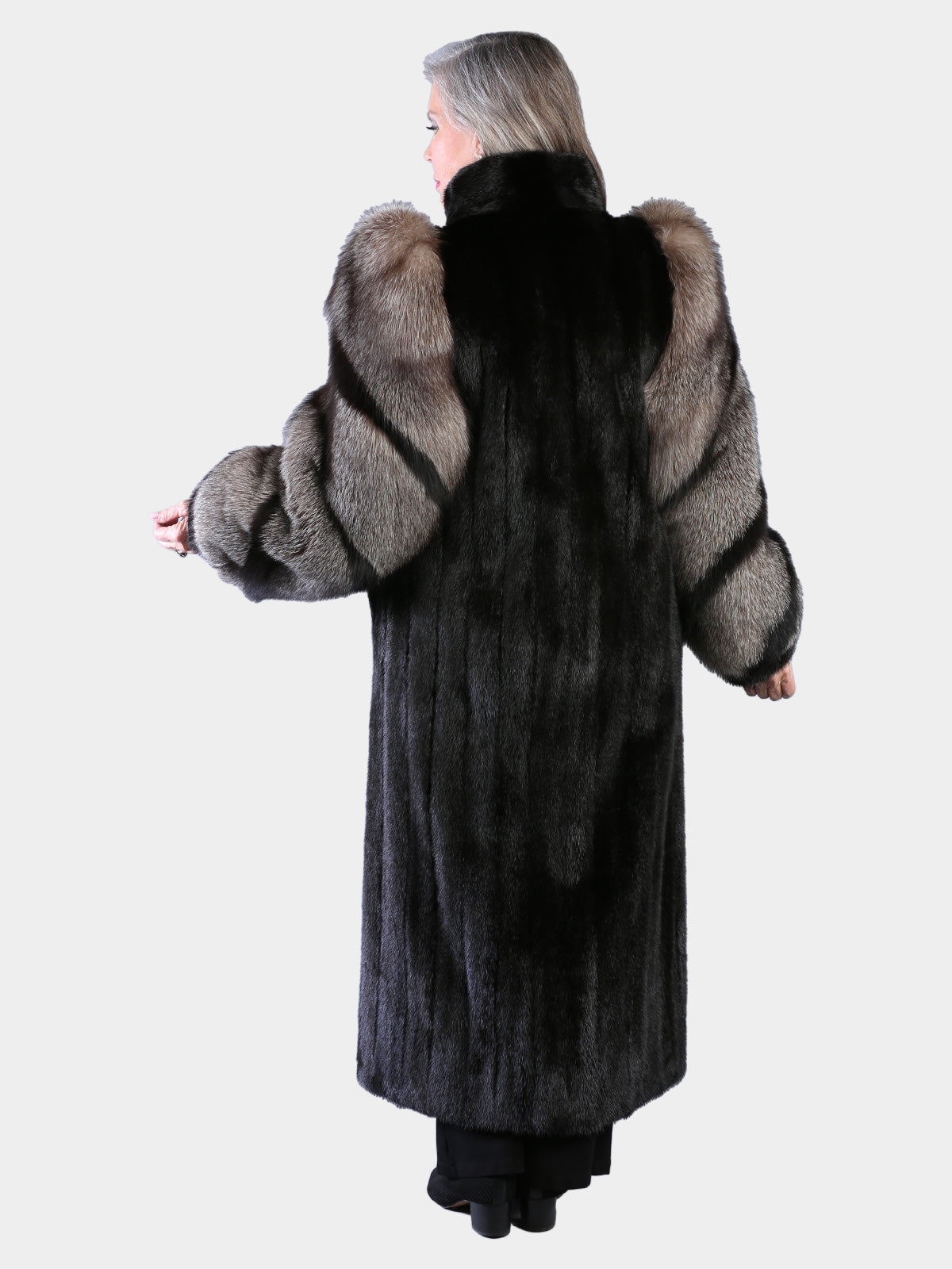 Woman's Natural Ranch Mink Coat with Two Tone Fox Sleeves