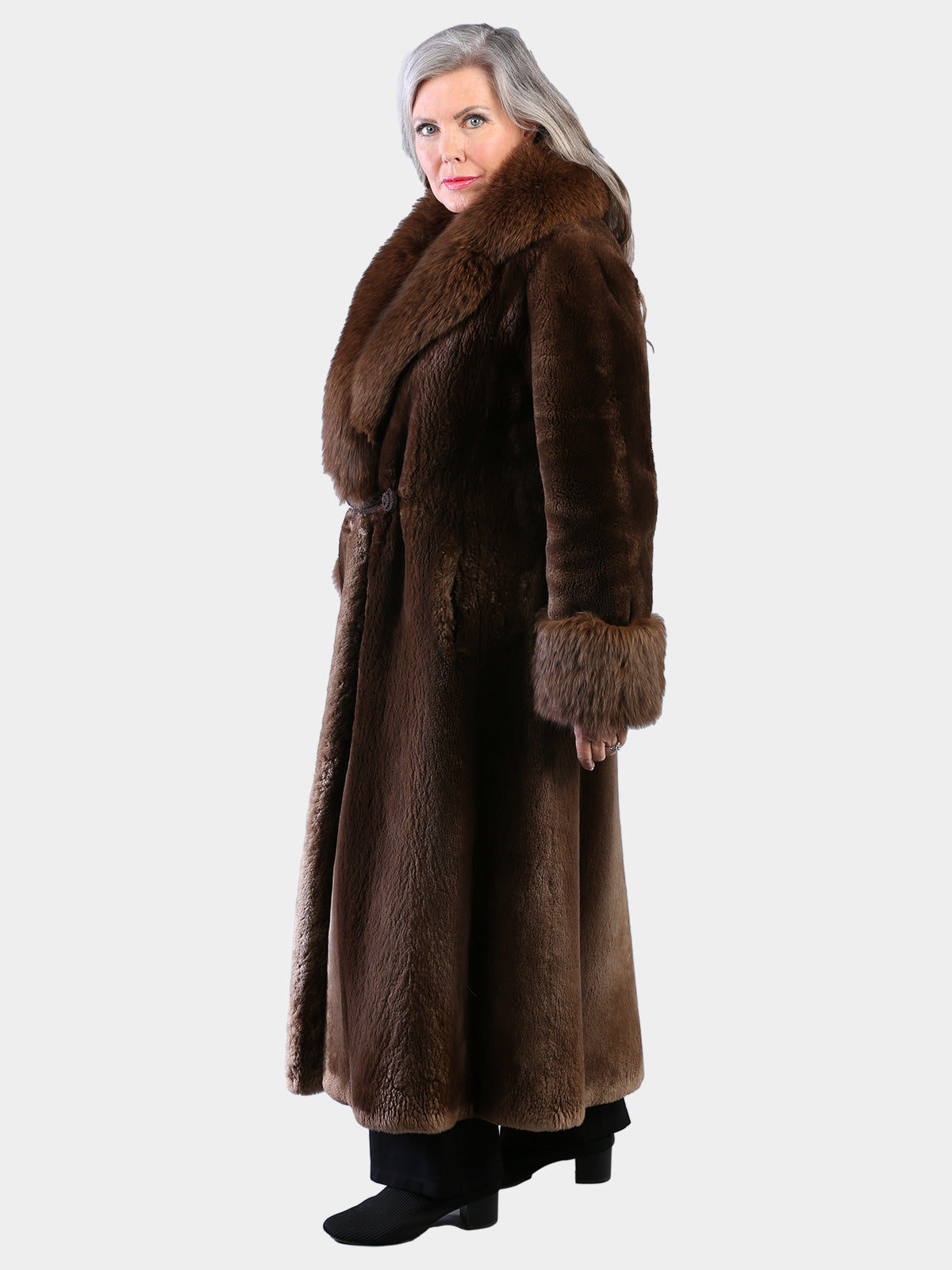 Woman's Natural Phantom Sheared Beaver Fur Coat with Fox Trim by Oscar de la Renta
