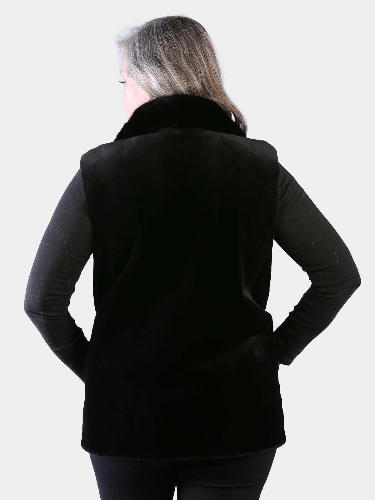 Woman's Dyed Black Sheared Mink Fur Vest Reversing to Leather