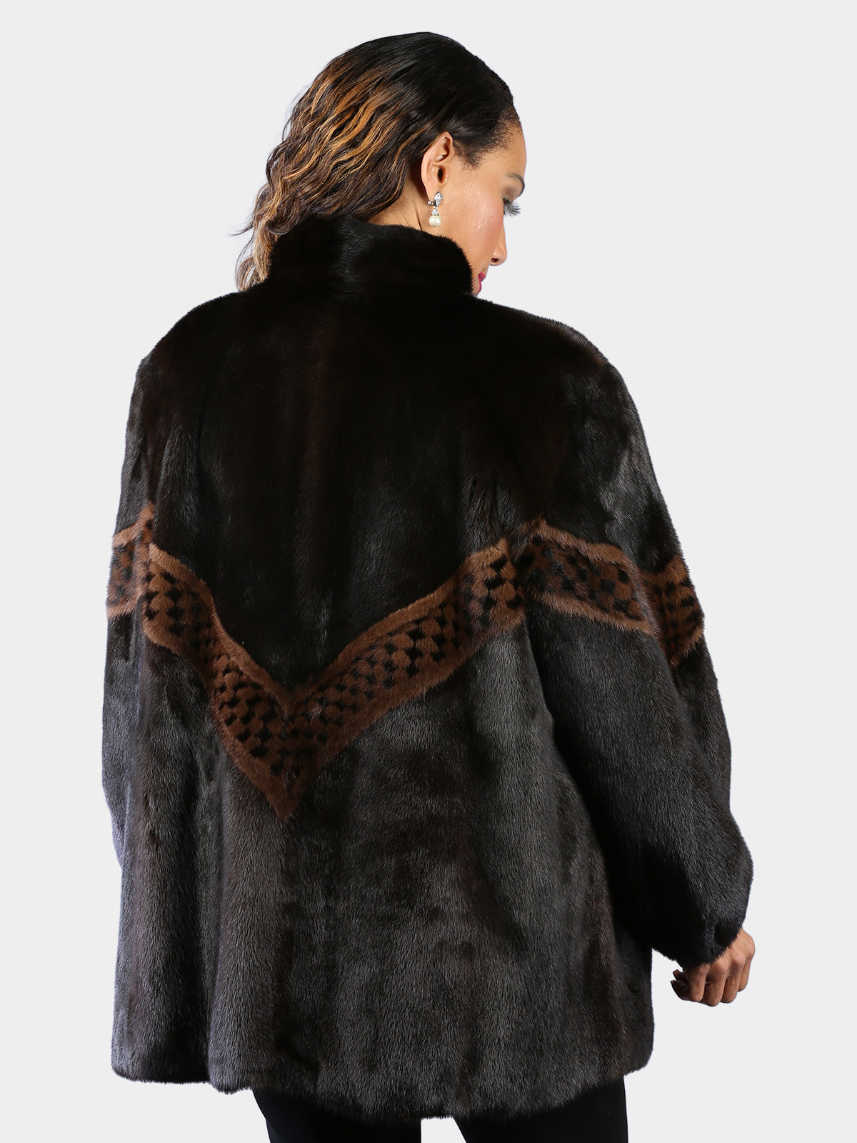 Woman's Plus Size Natural Ranch Mink Fur Jacket Reversing to Black Leather