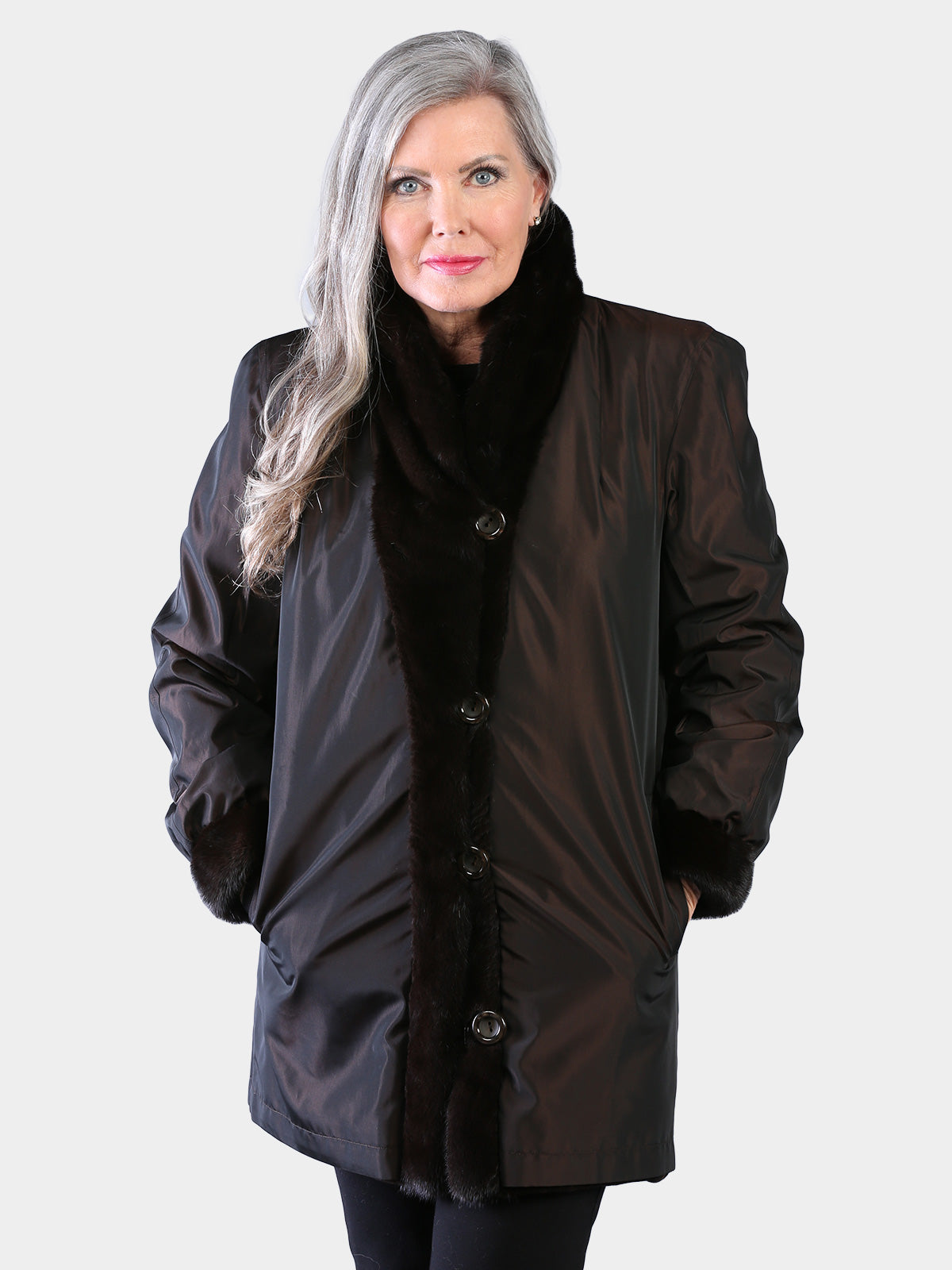 Woman's Dyed Dark Brown Sheared Mink Fur Stroller (Reversible)