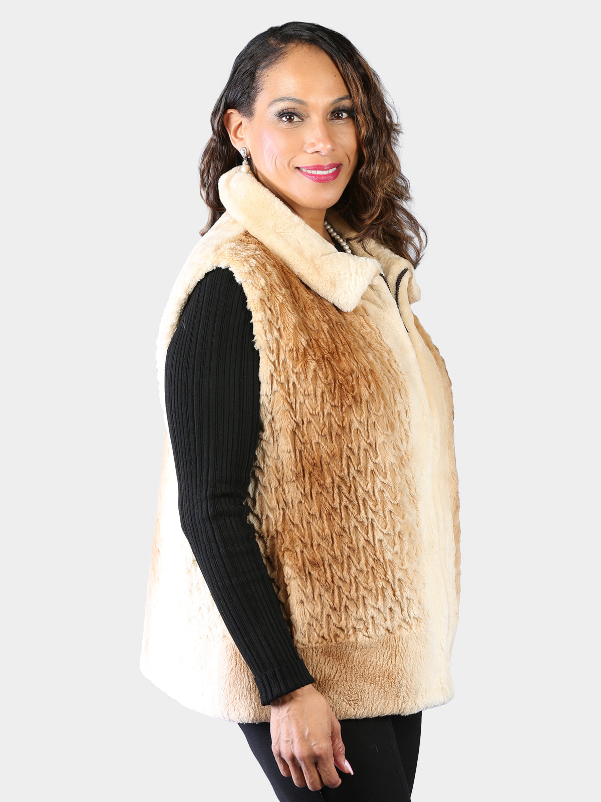 Woman's Plus Size Dyed Beige Sheared Beaver Fur Vest
