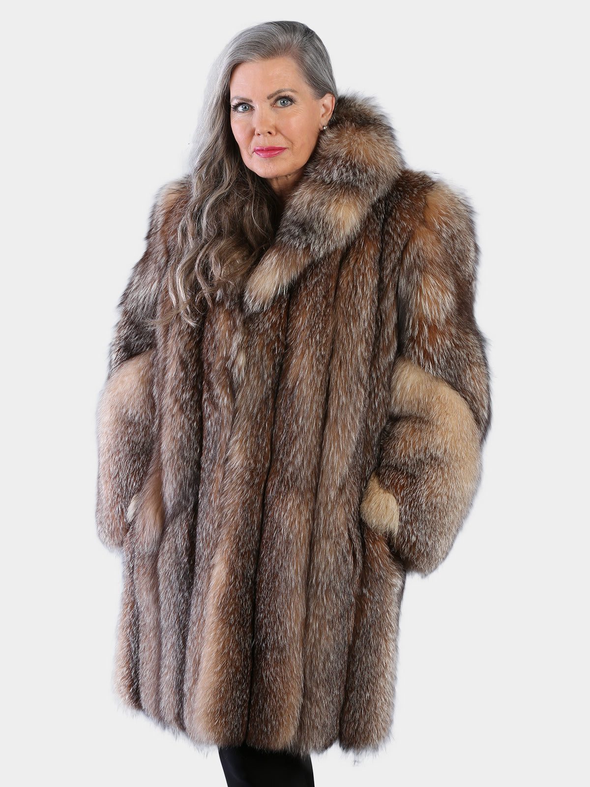 Woman's Natural Crystal Fox Fur 3/4 Coat