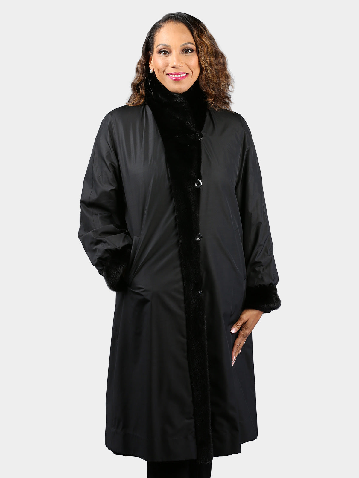 Woman's Dyed Black Sheared Mink Fur Coat (Reversible)