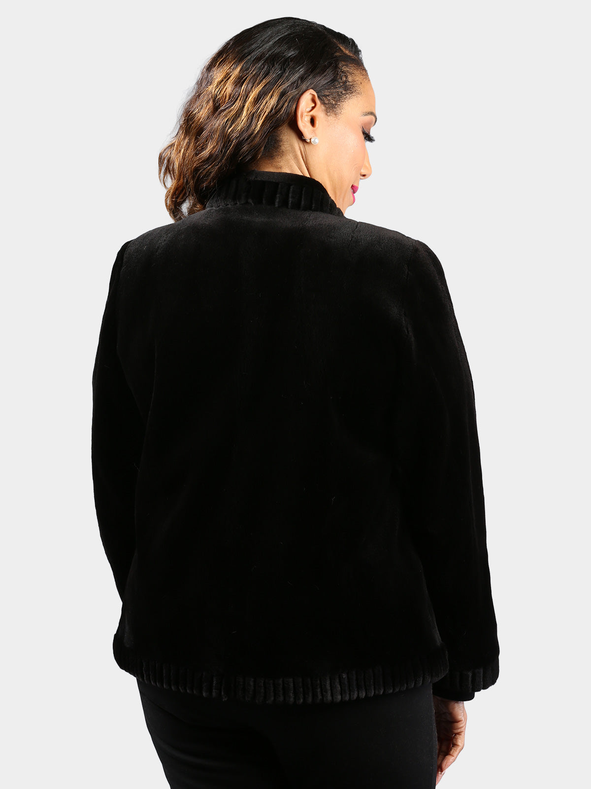 Women's Dyed Black Sheared Mink Fur Jacket