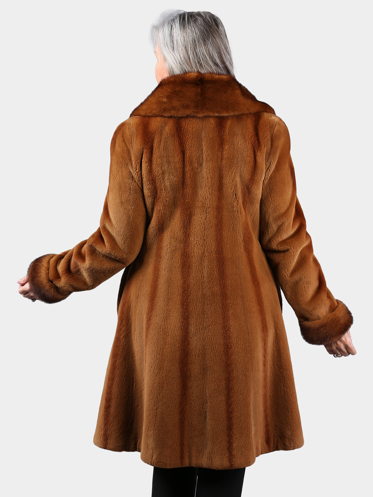Woman's Dyed Whiskey Sheared Mink Fur 3/4 Coat