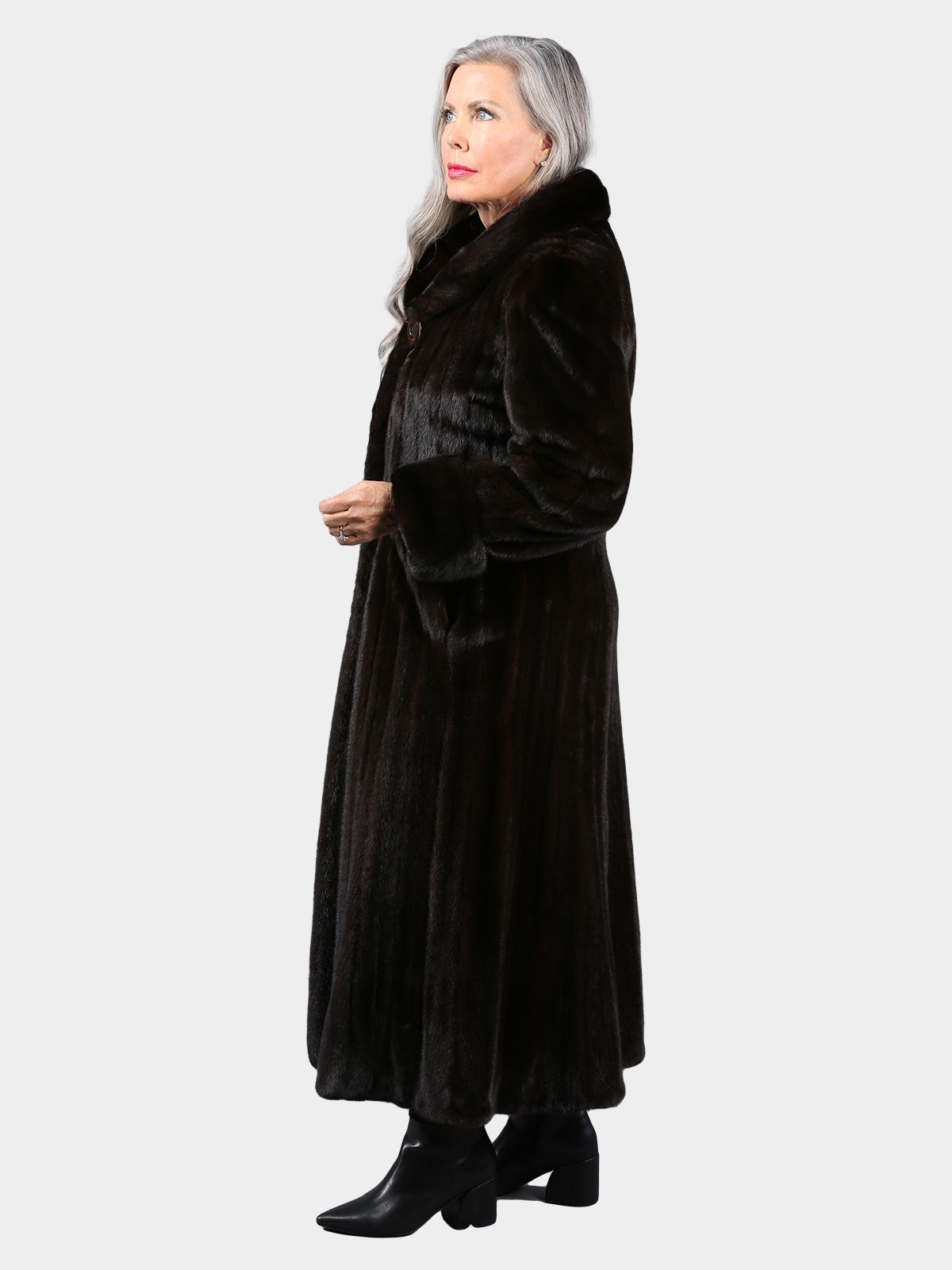 Woman's Natural Deep Mahogany Female Mink Fur Coat by Louis Feraud