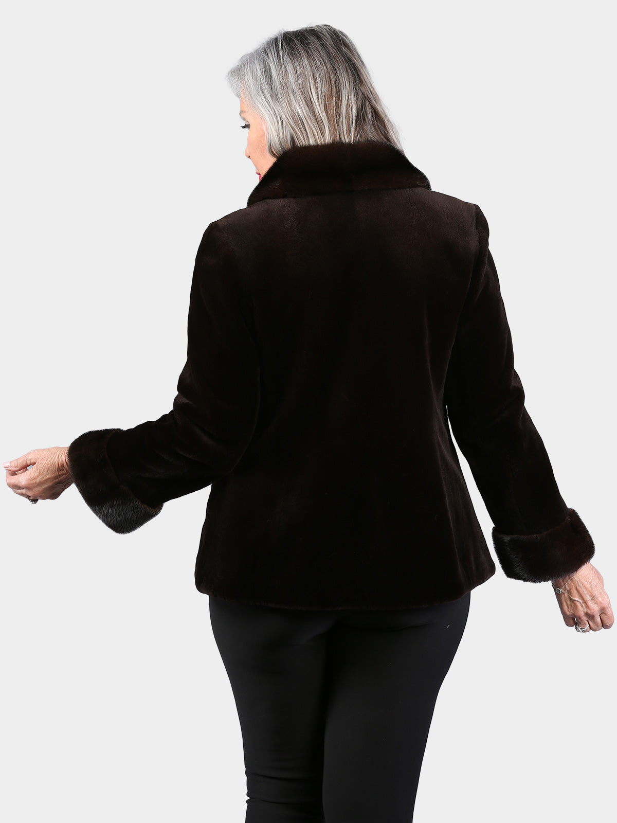 Woman's Petite Dyed Brown Sheared Mink Fur Jacket