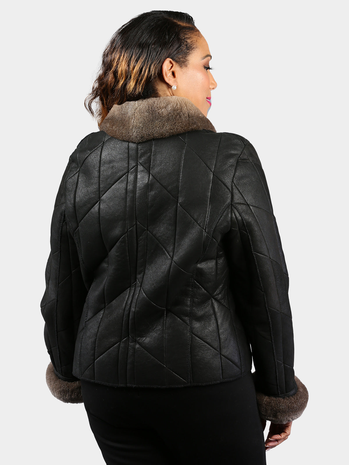 Woman's Christ Black Shearling Lamb Fur Jacket