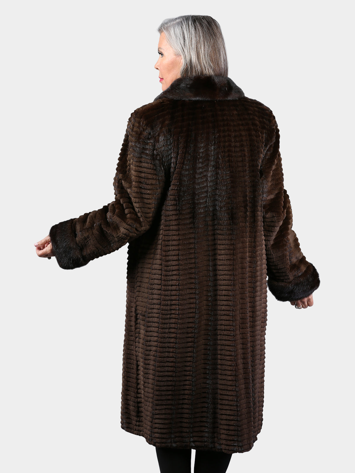Woman's Natural Mahogany Semi Sheared Mink Fur 3/4 Coat