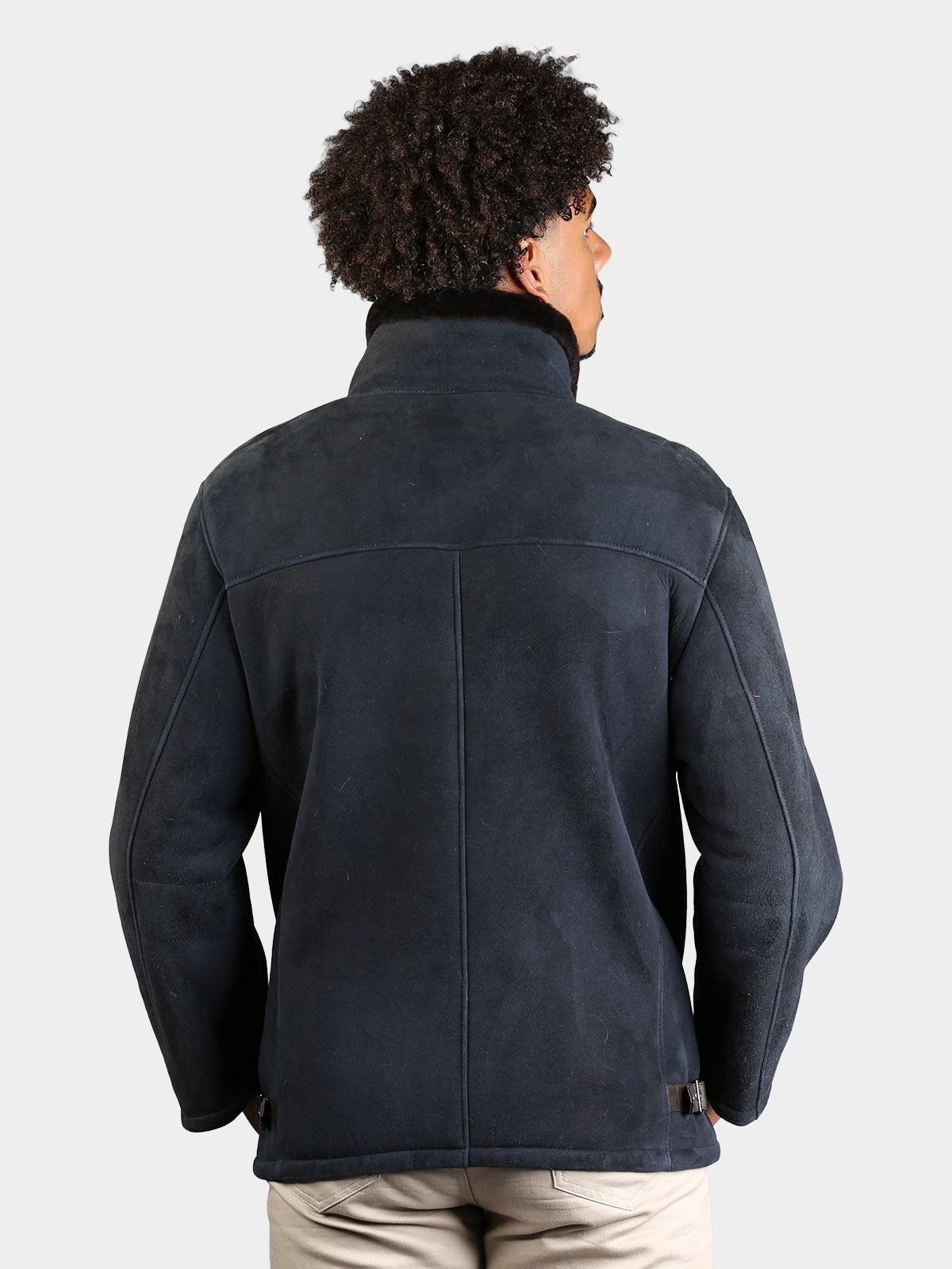 Man's Navy Suede Shearing Lamb Fur Jacket