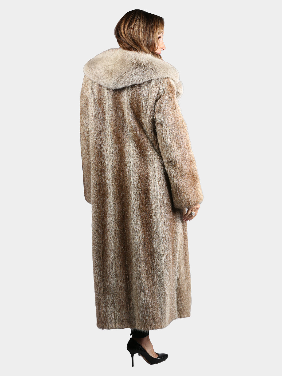 Woman's Vintage Nutria Fur Coat with Large Fur Collar