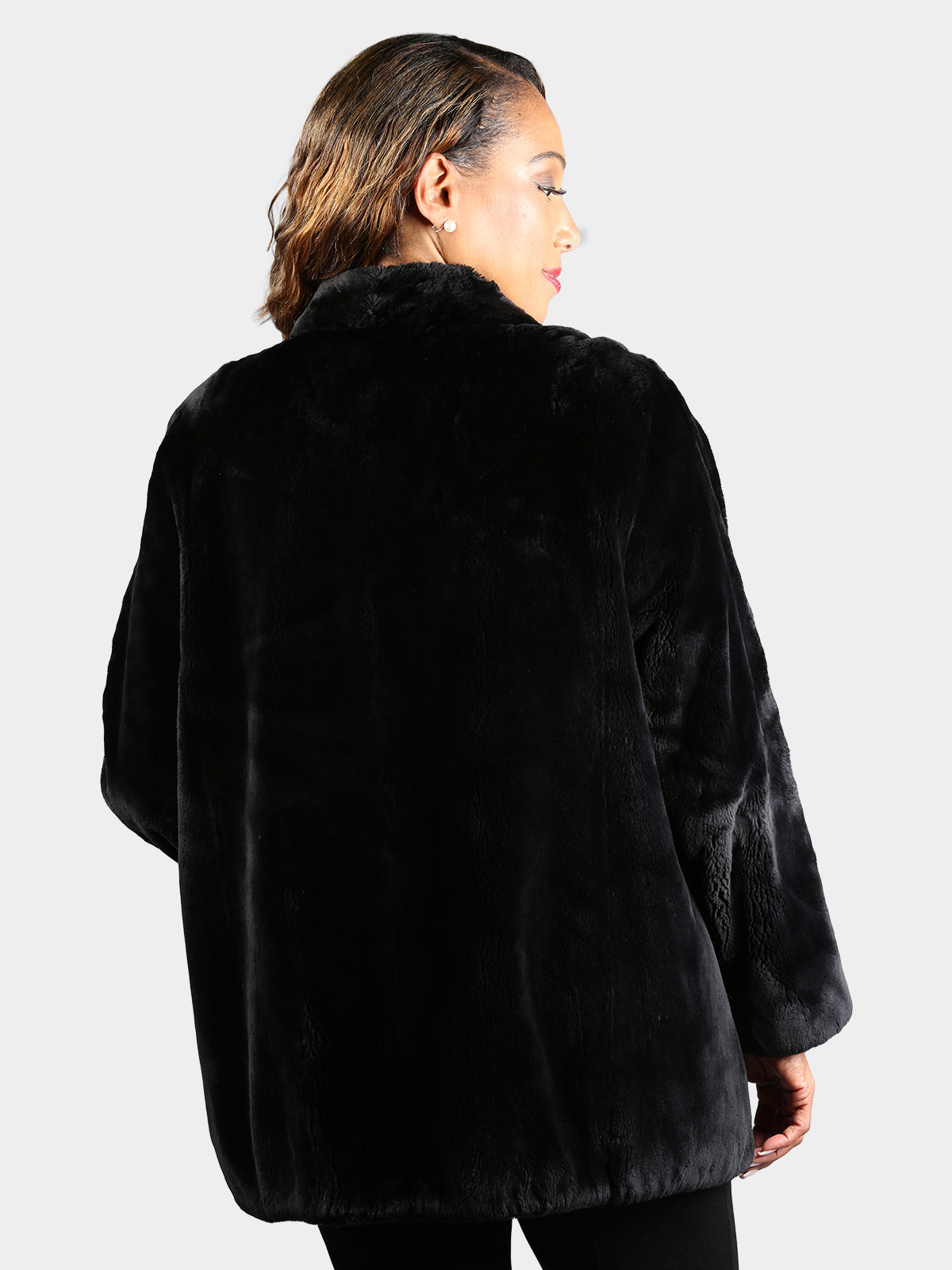 Woman's Dyed Black Sheared Beaver Fur Jacket