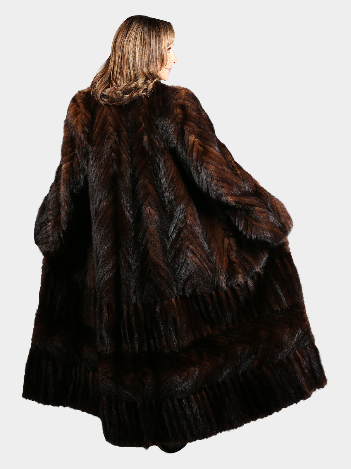 Woman's Natural Mahogany Mink Tail Fur Coat with Unique Fur Design