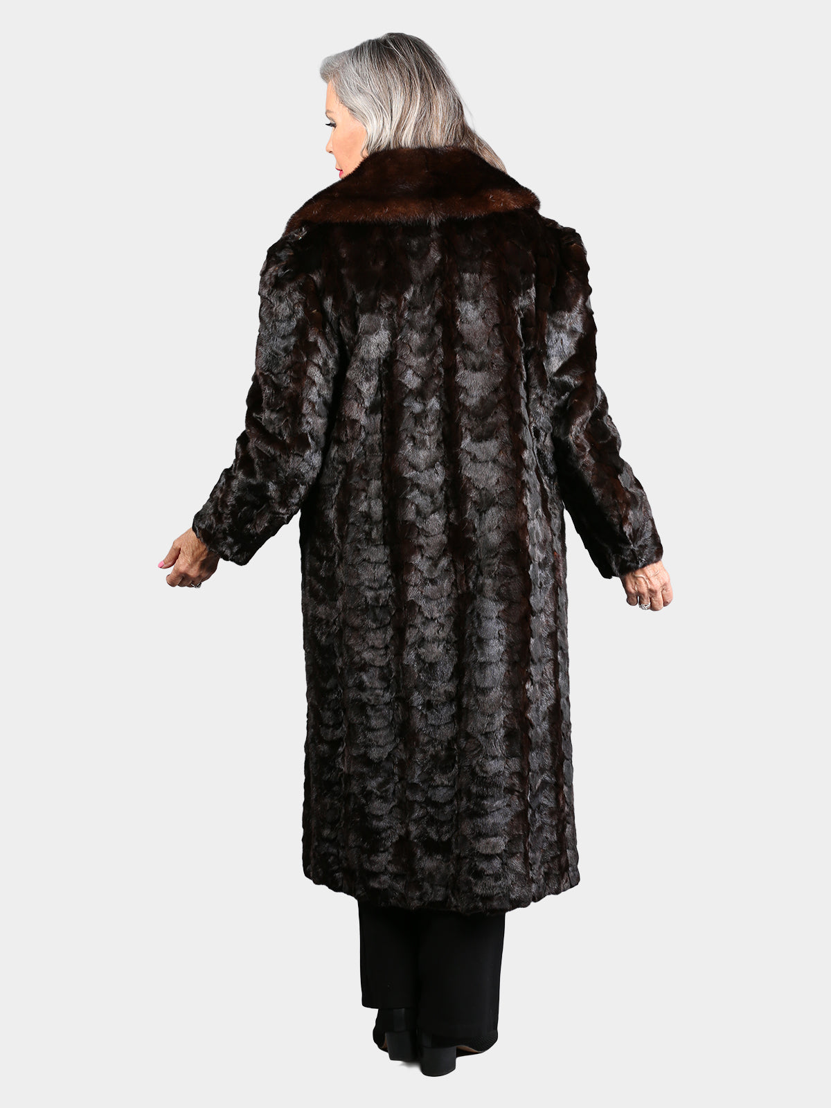 Woman's Dyed Dark Brown Sculptured Mink Fur Coat