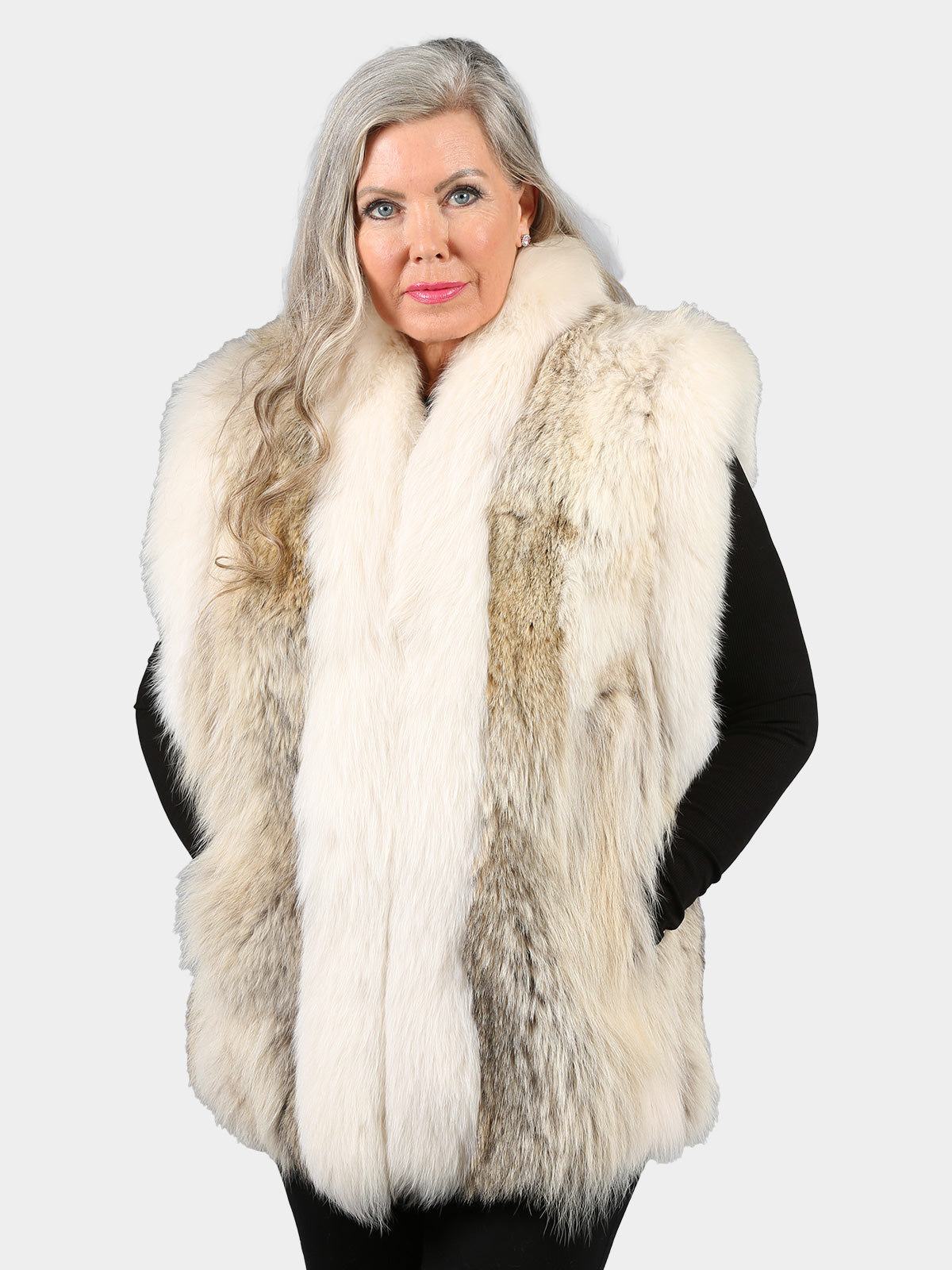 Woman's Natural Coyote Fur Vest with Shadow Fox Trim