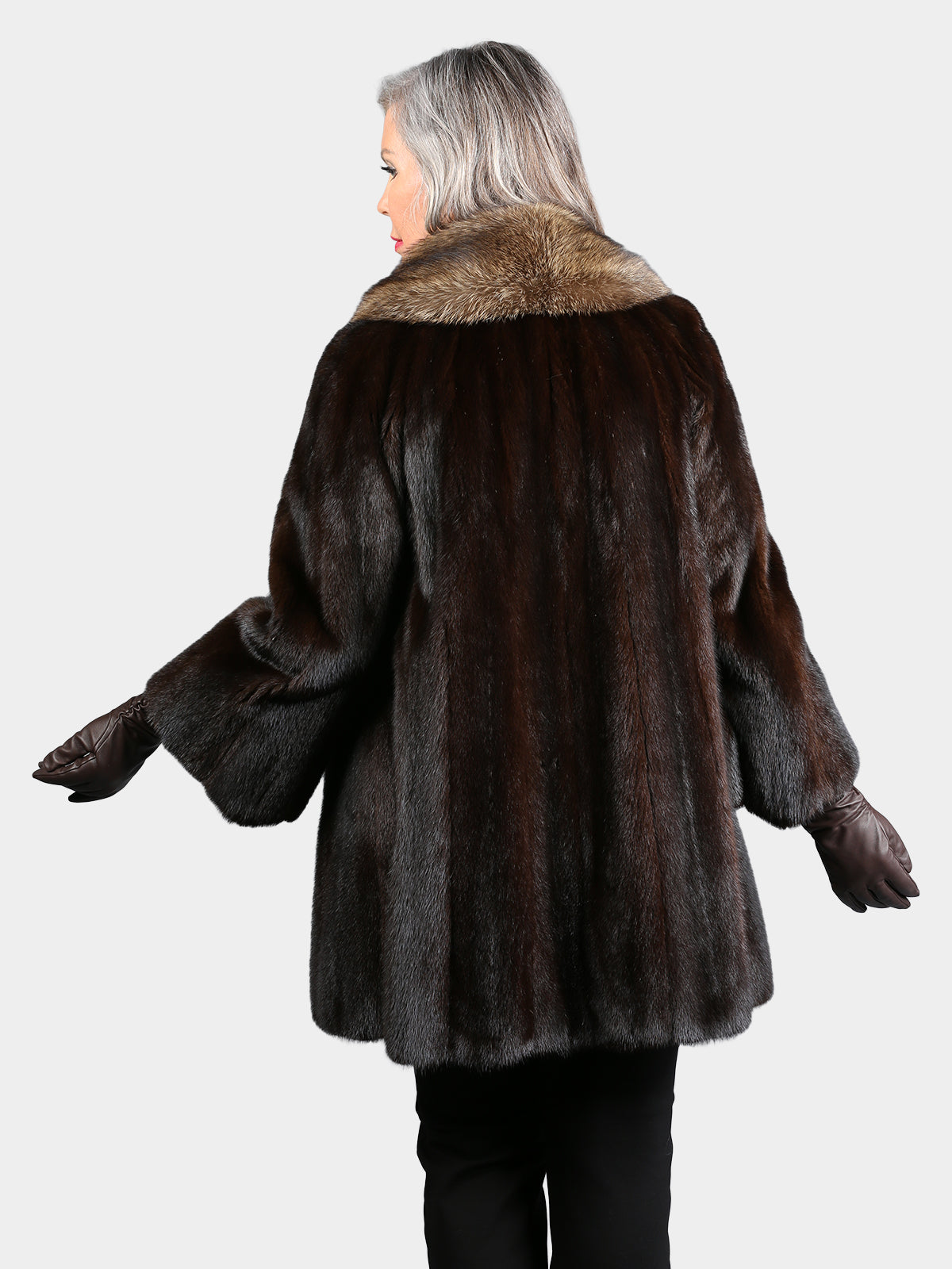 Woman's Natural Mahogany Female Mink Stroller with Fisher Trim