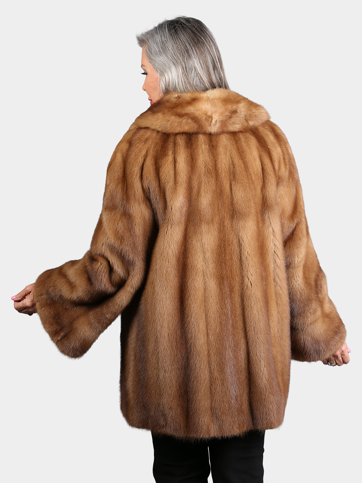 Woman's Natural Pastel Mink Fur Jacket with Large Sable Collar
