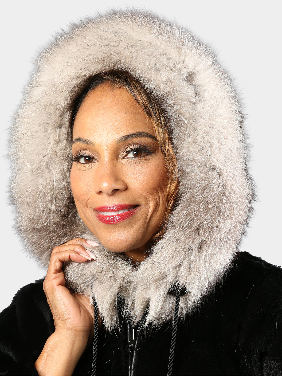 Woman's Dyed Black Sheared Mink Fur Parka Reversing to Black Leather