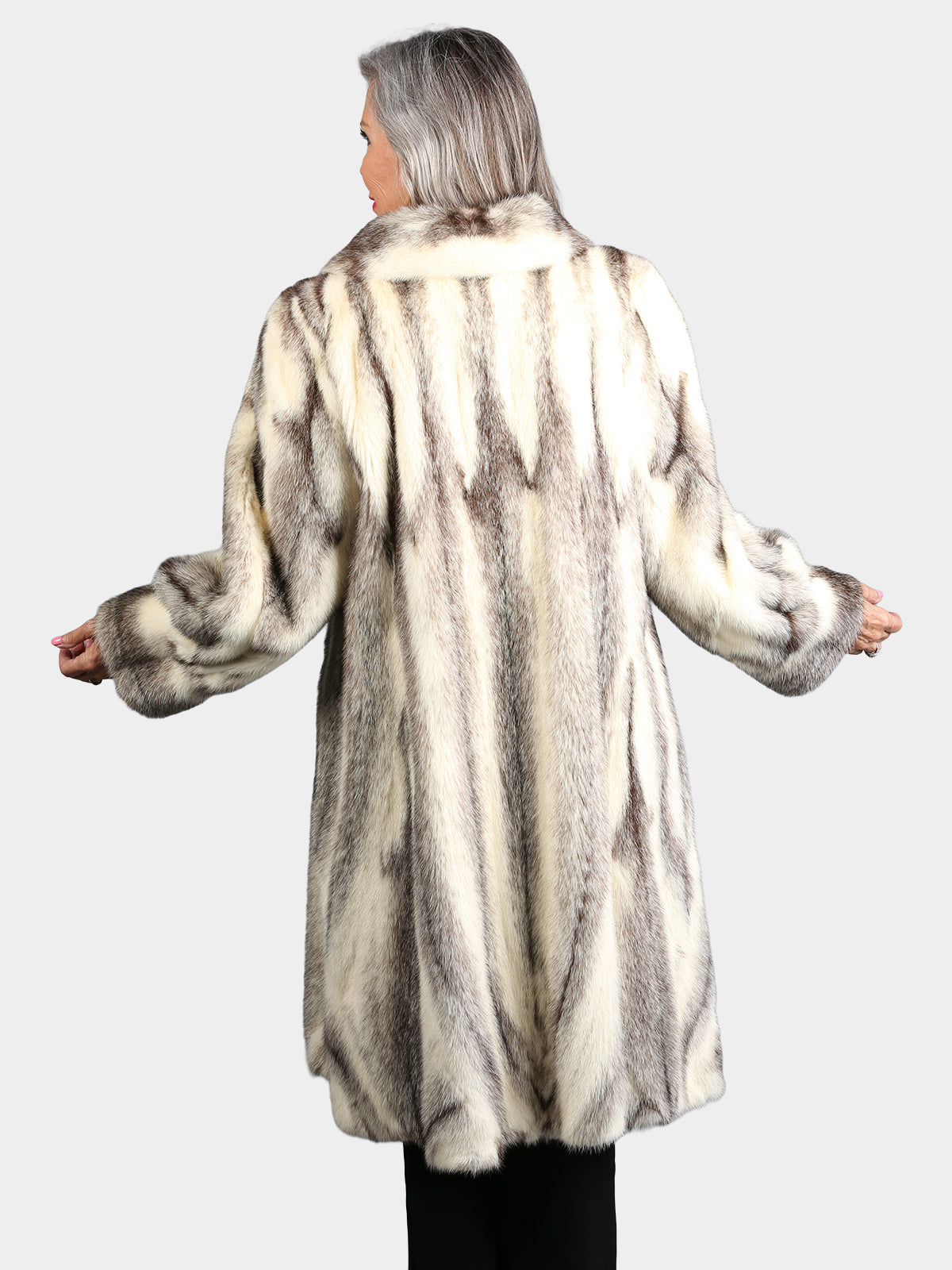Woman's Natural Black Cross Mink Fur 7/8 Coat