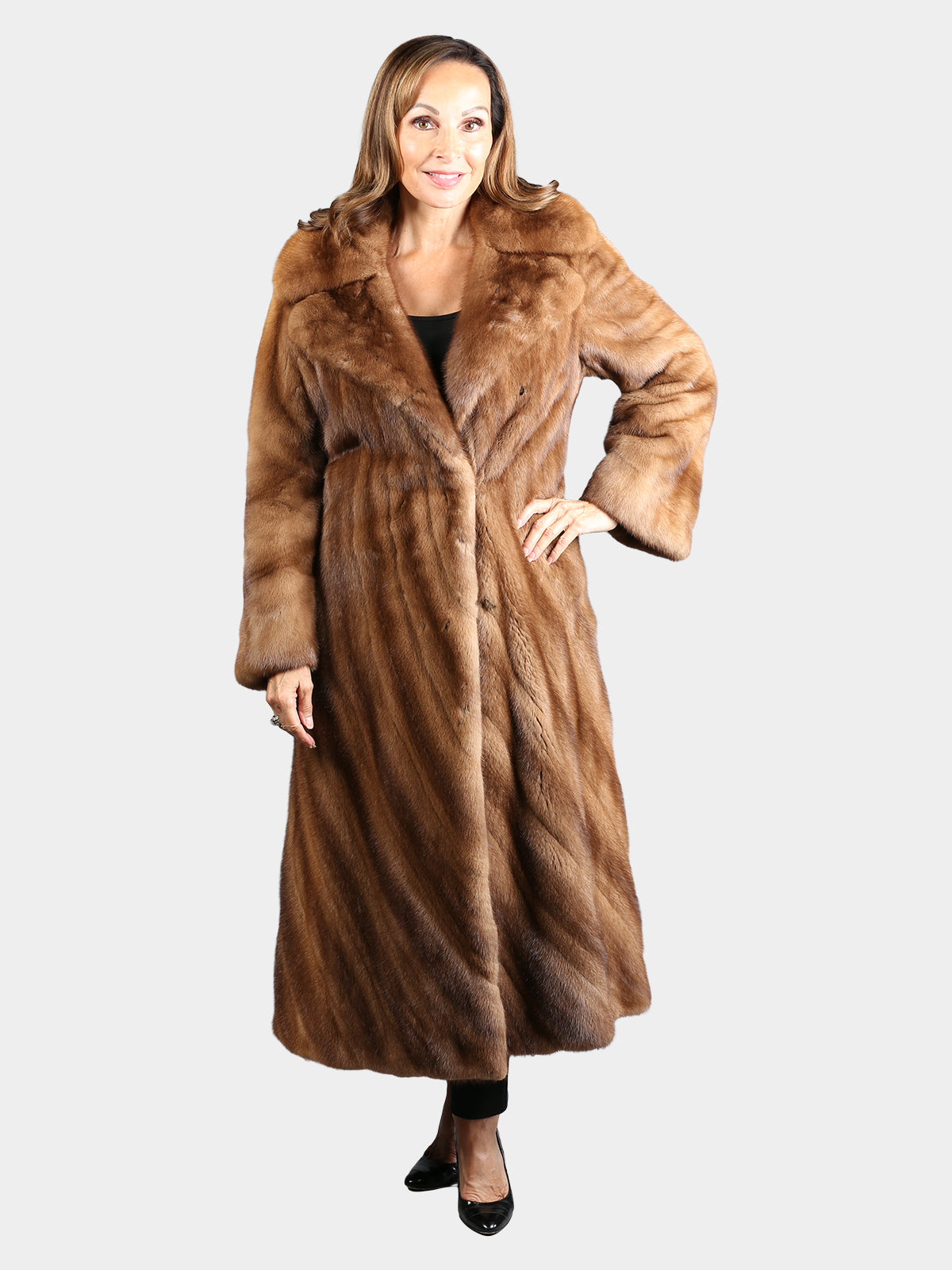 Woman's Natural Lunaraine Female Mink Fur Coat with Directional Design