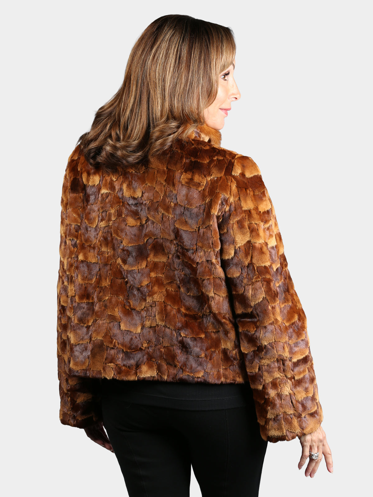 Woman's Dyed Whiskey Semi Sheared Sculptured Mink Fur Bolero Jacket
