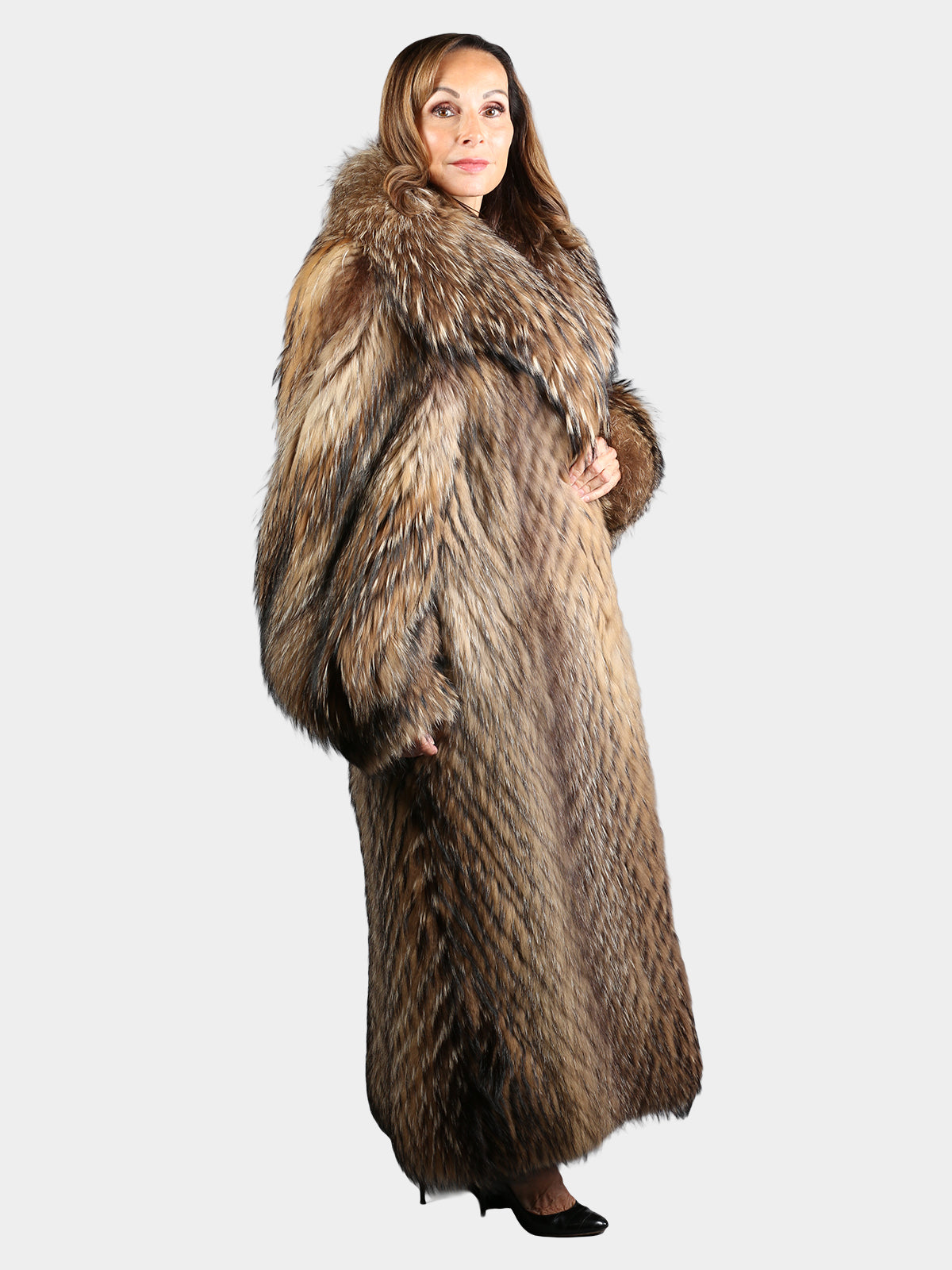 Woman's Natural Tanuki Fur Coat