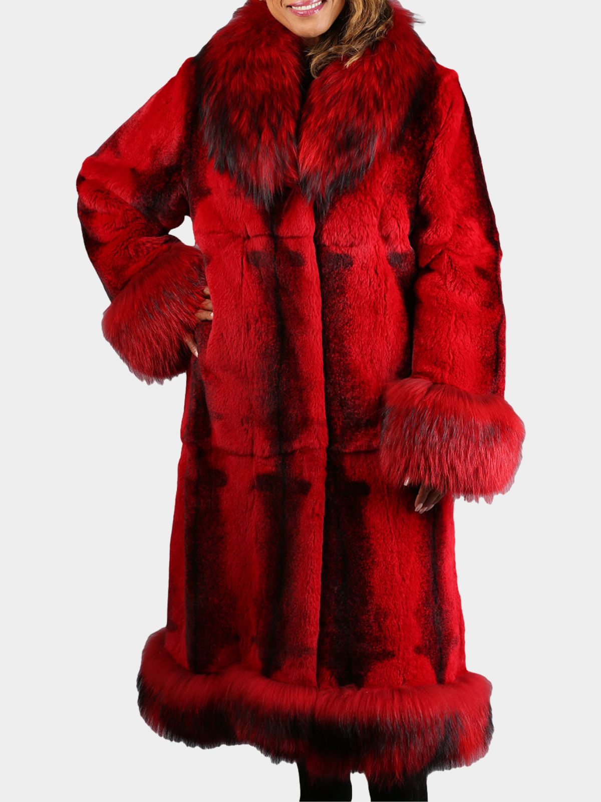Women's Dyed Red Rex Rabbit Fur Coat