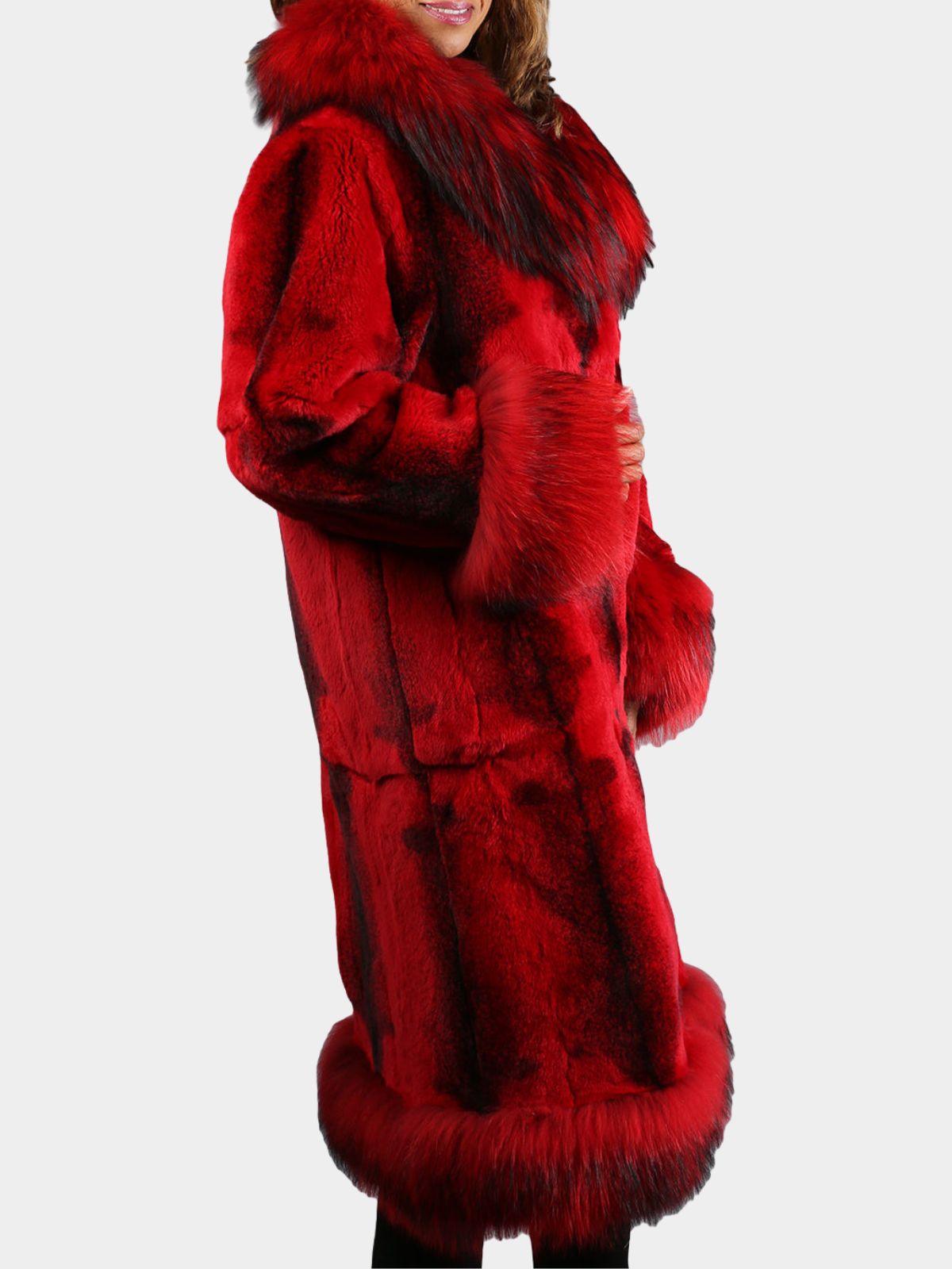 Women's Dyed Red Rex Rabbit Fur Coat