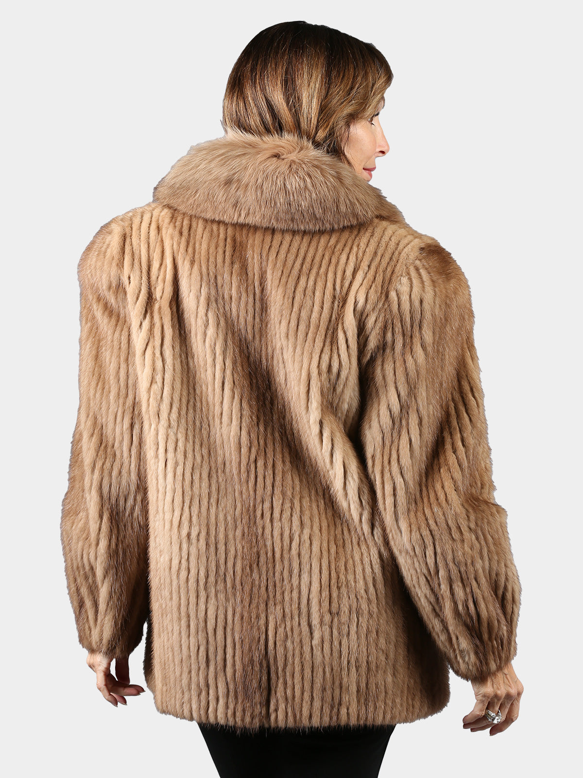 Woman's Pastel Cord Cut Mink Fur Jacket with Fox Trim