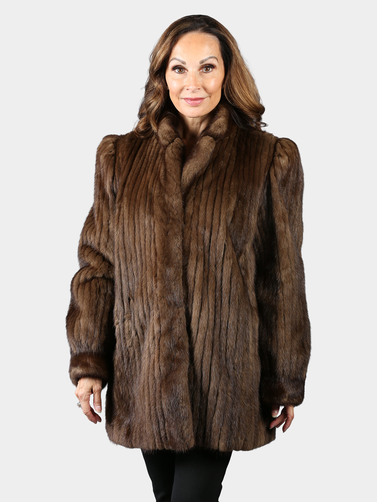 Woman's Light Mahogany Cord Cut Mink Fur Jacket