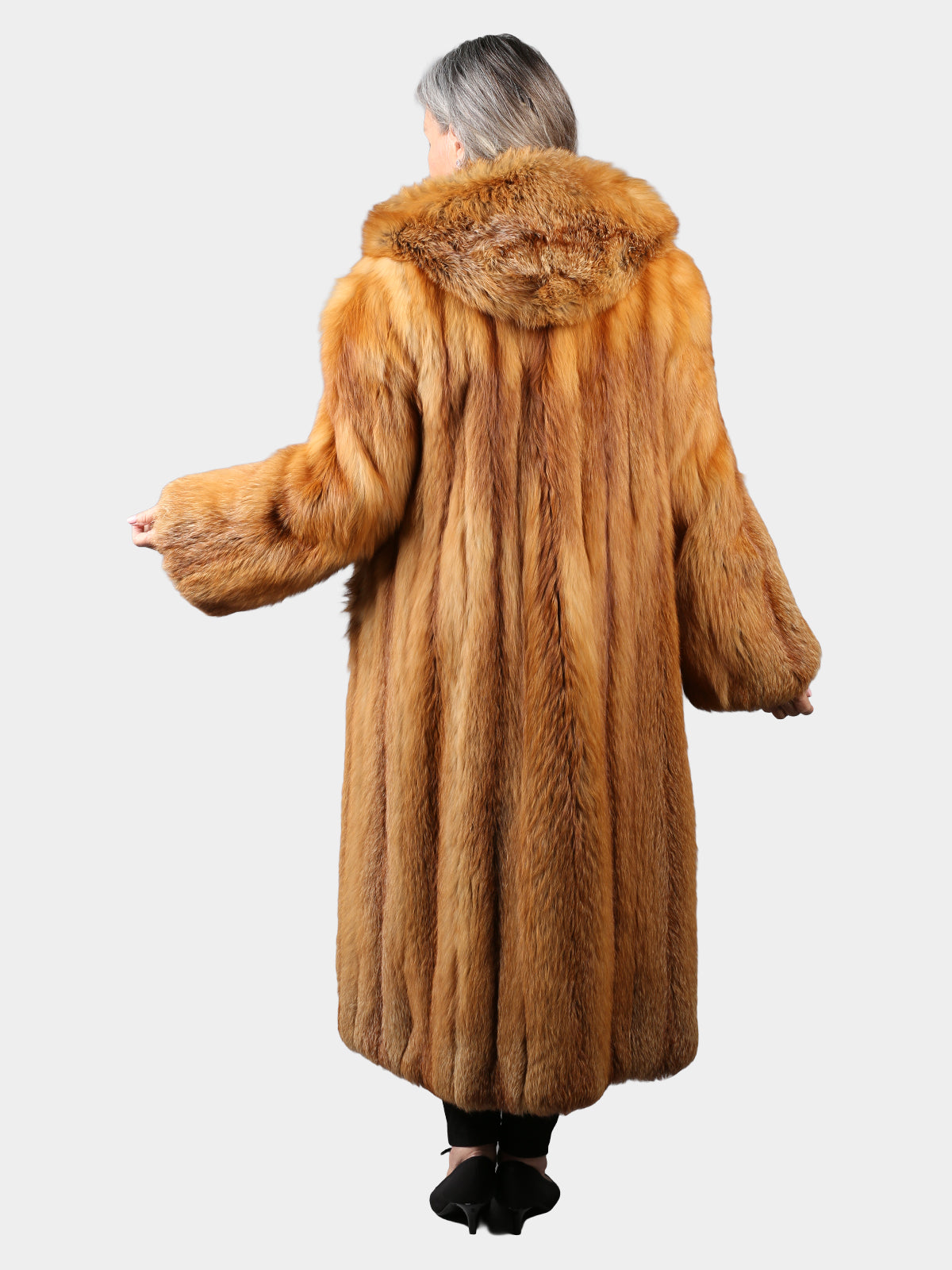 Woman's Natural American Red Fox Fur Coat with Hood