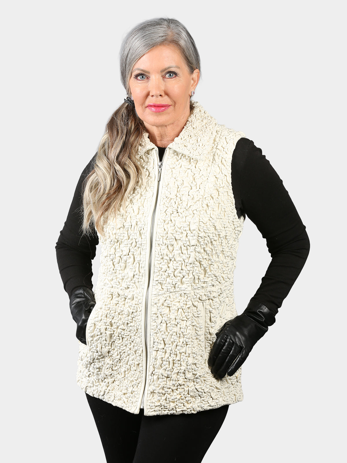 Woman's Dyed "Ice" Bubble Stretch Elasticized Leather Vest