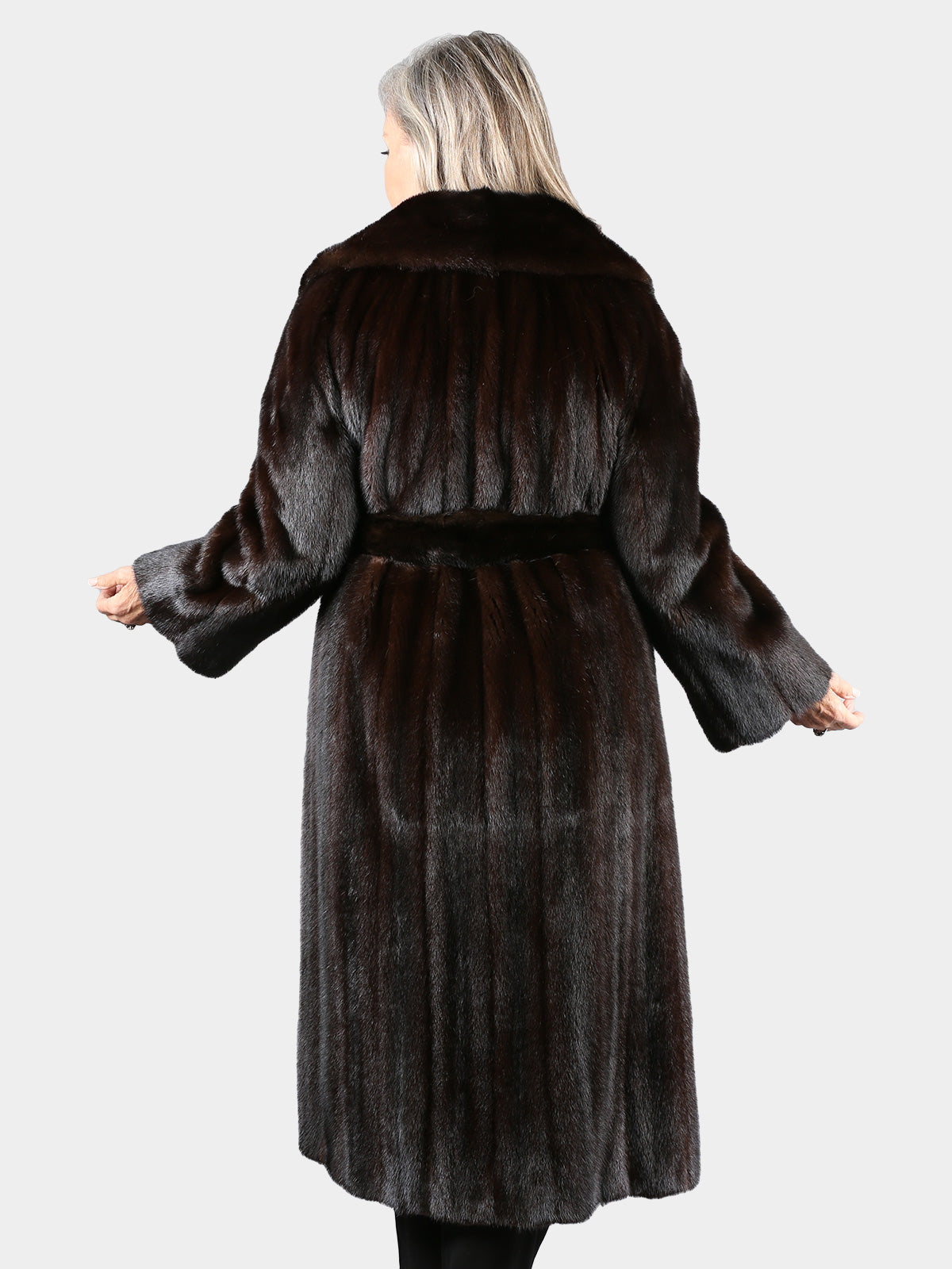 Woman's Deepest Mahogany Female Mink Fur Coat with Mink Bely