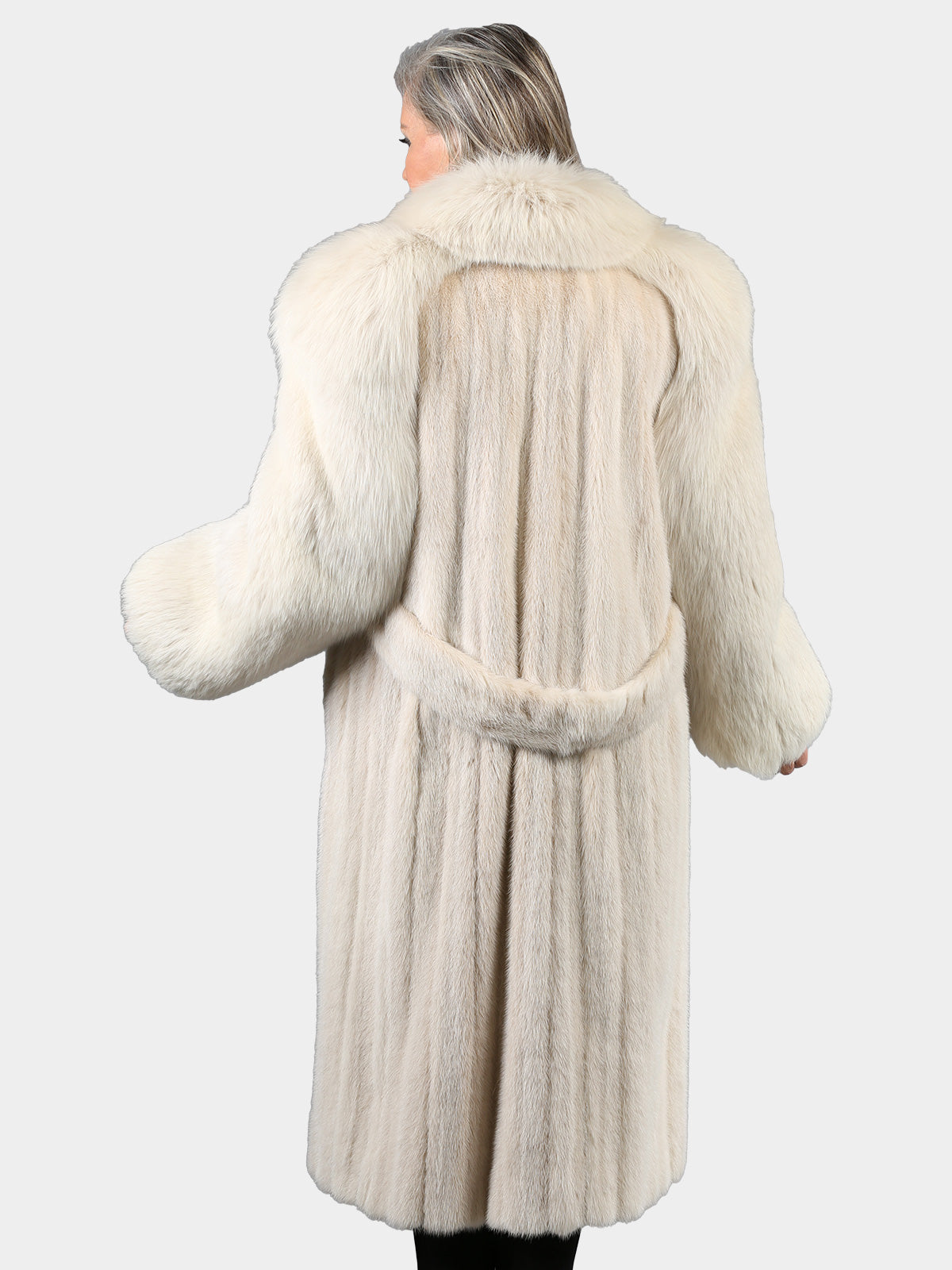 Woman's Blush Female Mink Fur Coat with Dyed to Match Fox Collar, Sleeves and Front
