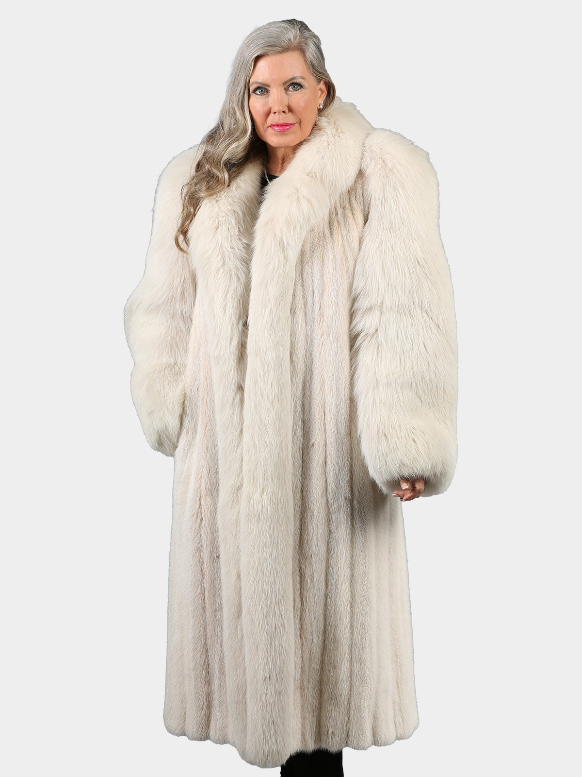 Woman's Blush Female Mink Fur Coat with Dyed to Match Fox Collar, Sleeves and Front