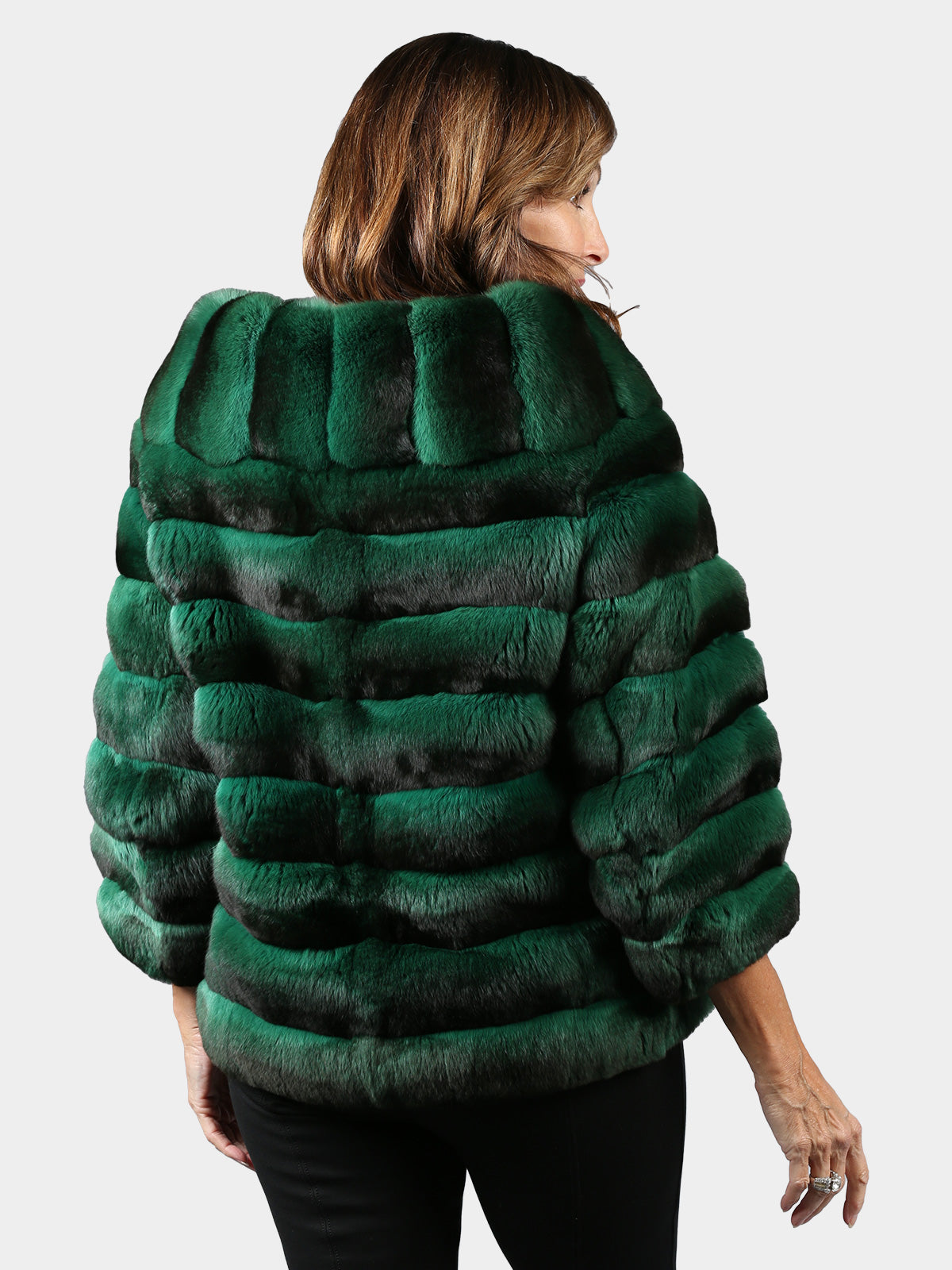 Woman's Dyed Emerald Green Chinchilla Fur Jacket by Carmen Marc Valvo
